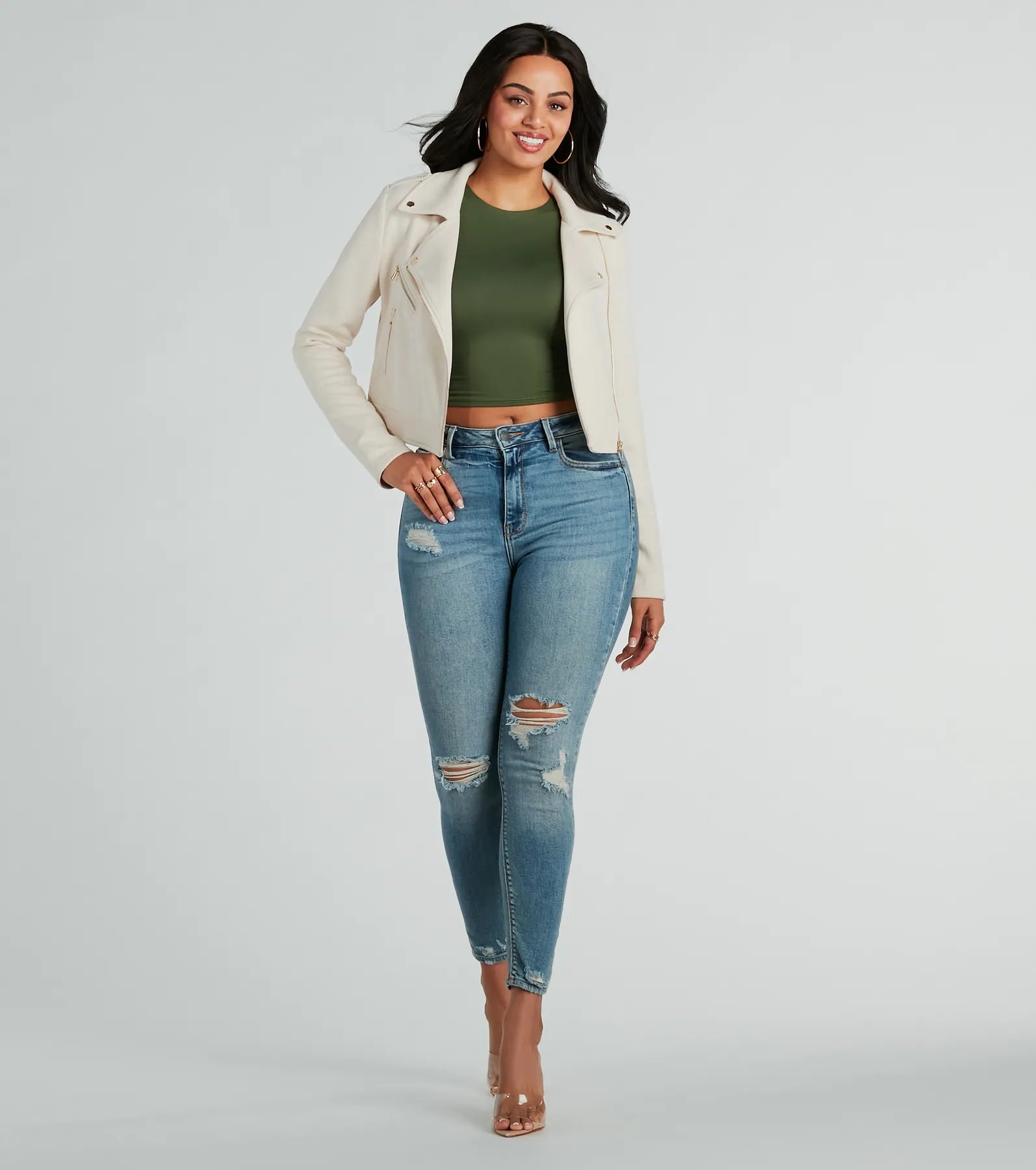 Stylish Impression Faux Suede Moto Jacket - Image 6