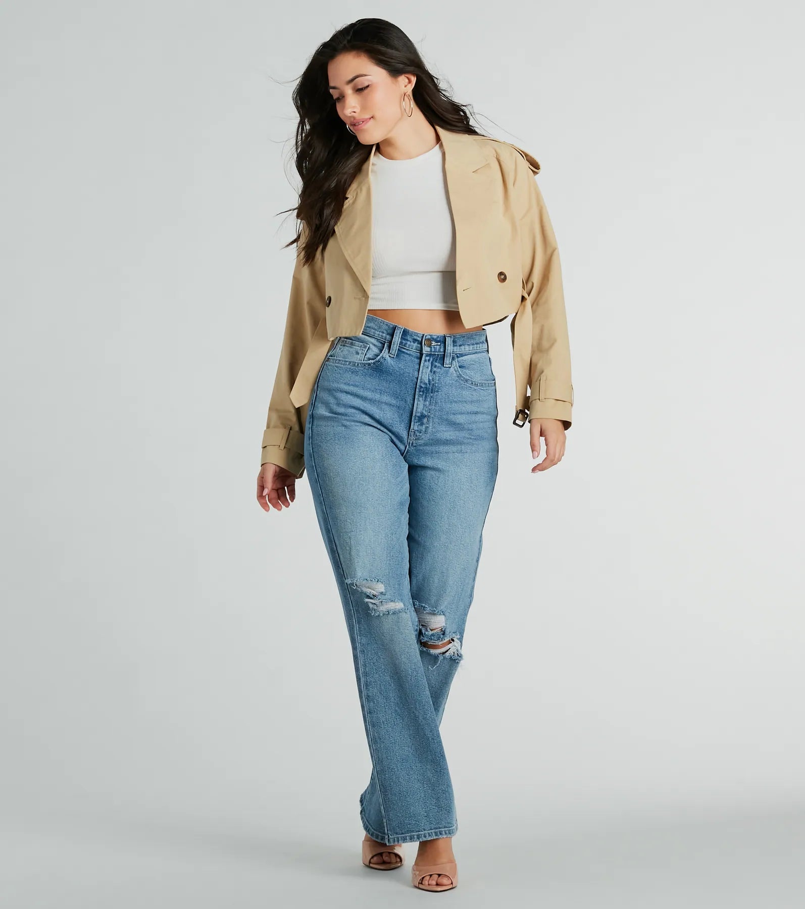 Eye For Style Twill Belted Crop Trench Coat - Image 3
