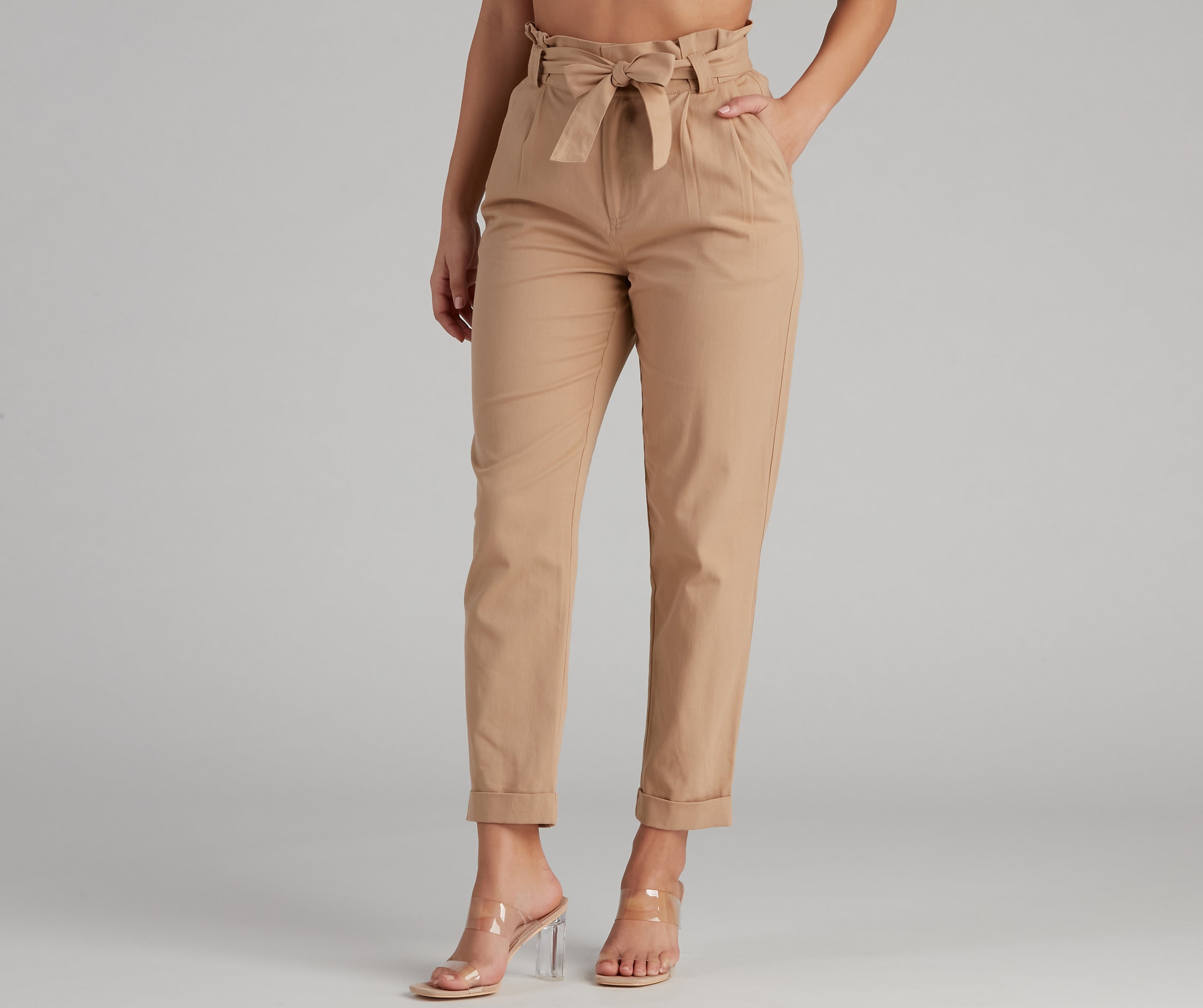 Trendy And Tapered High Waist Paperbag Pants - Image 2
