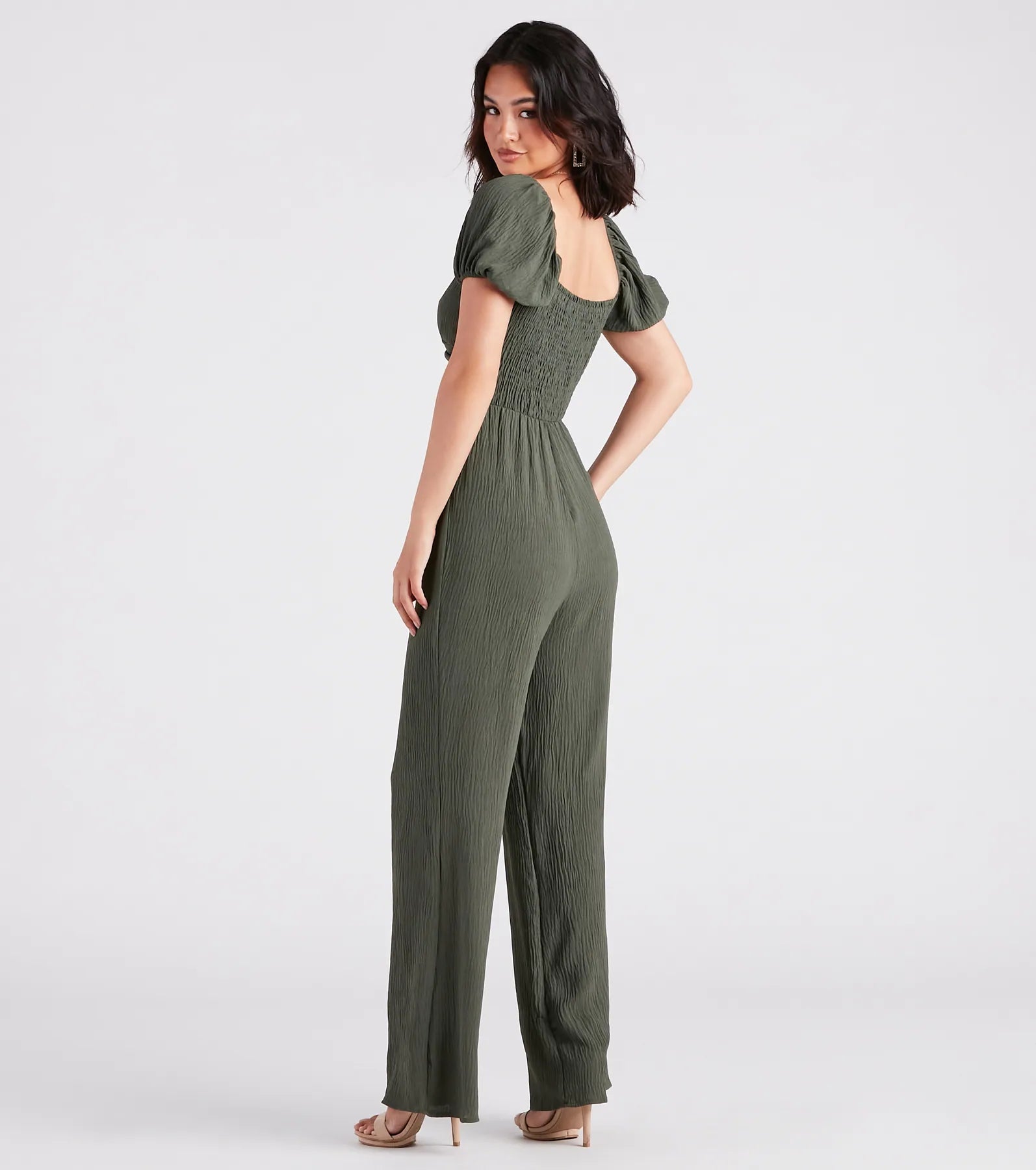 Flirt On Check Linen Puff Sleeve Jumpsuit - Image 2