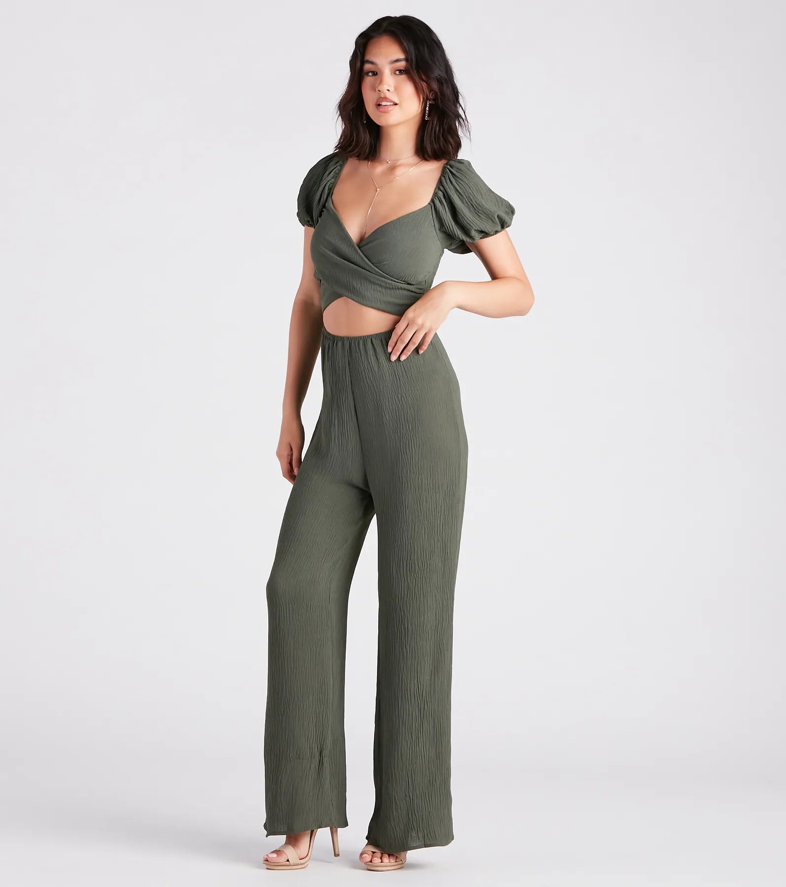 Flirt On Check Linen Puff Sleeve Jumpsuit - Image 3