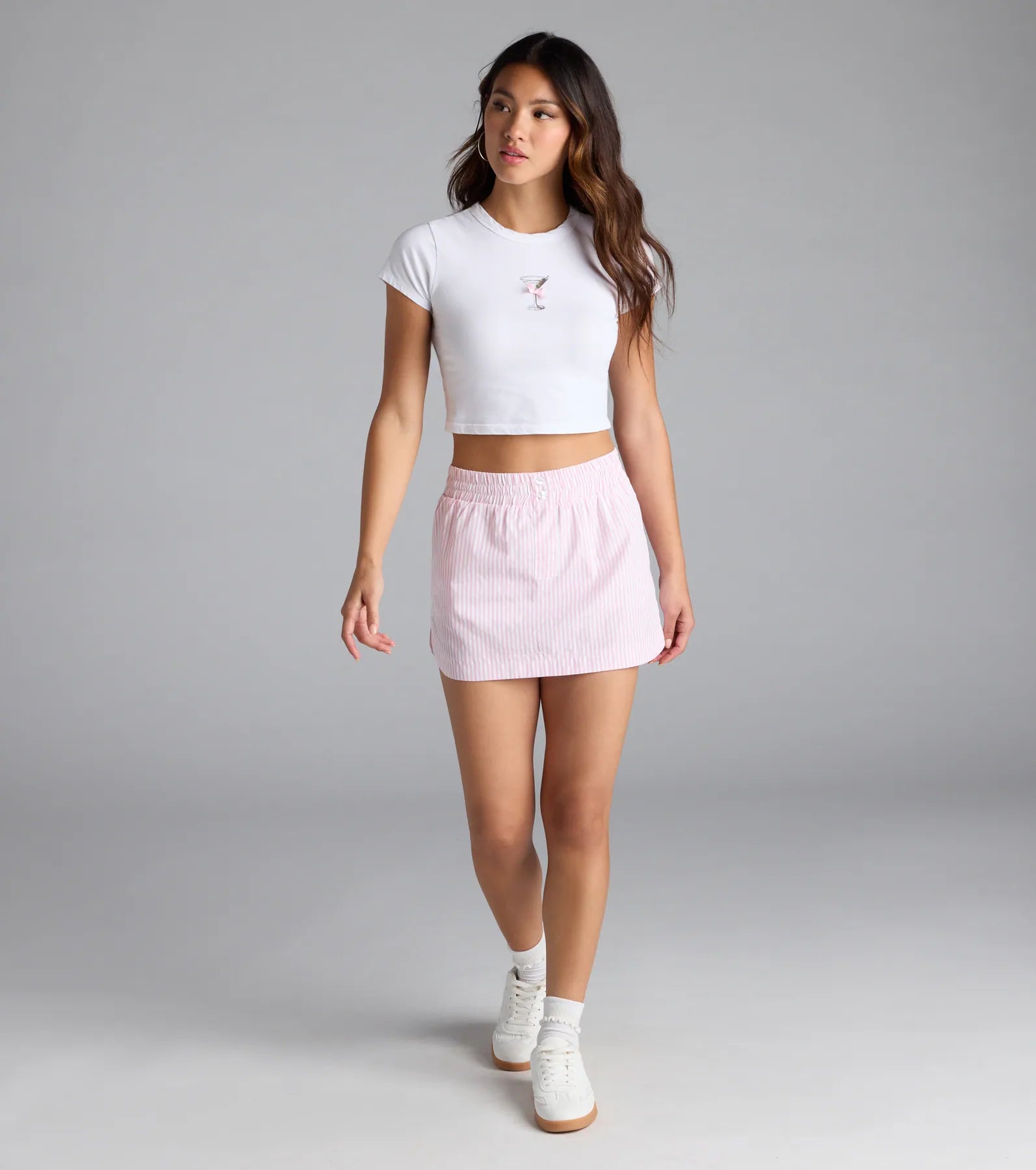Just A Girl Mid-Rise Striped Boxer Skort - Image 4