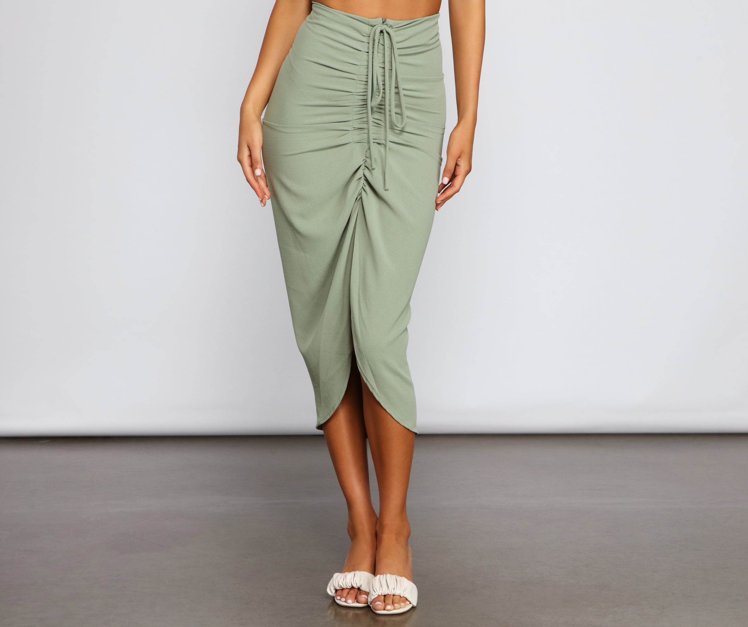 High-Rise Drama Ruched Midi Skirt - Image 2