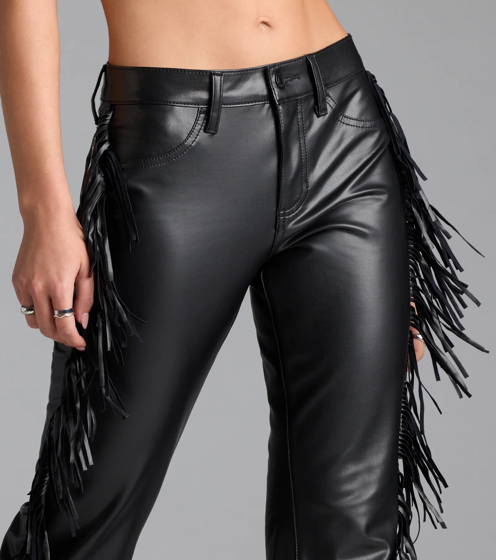 Spicing Things Up Mid-Rise Flare Fringe Pants - Image 3