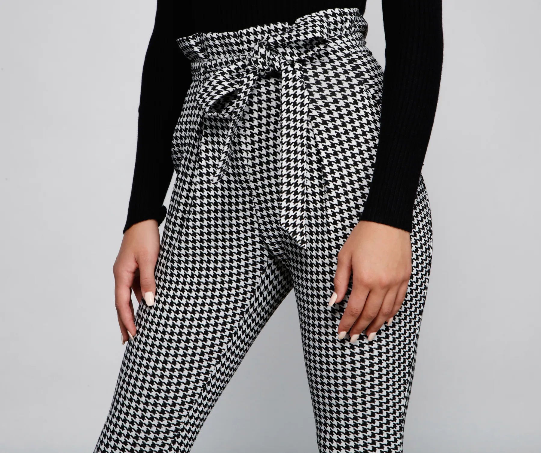 Houndstooth Paper Bag Skinny Pants - Image 4