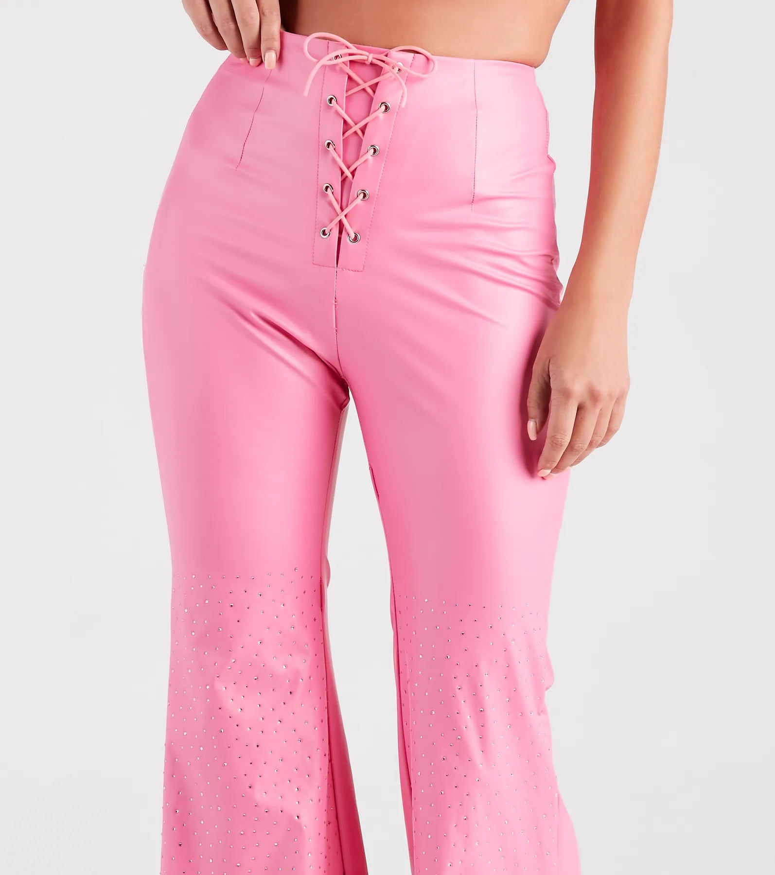Fashion Doll Rhinestone Faux Leather Flare Pants - Image 4