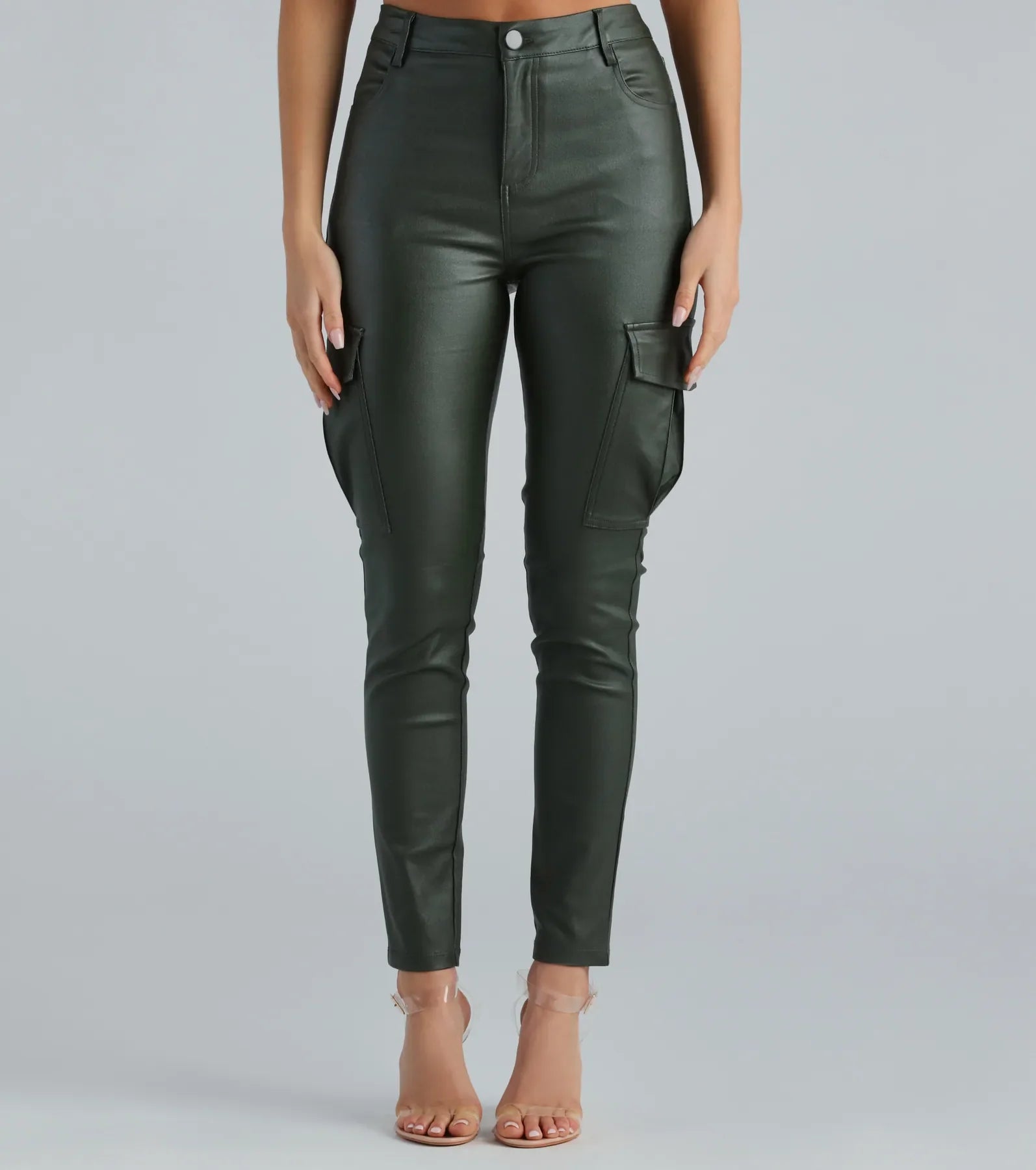 Casually Elevated Faux Leather Cargo Pants - Image 5