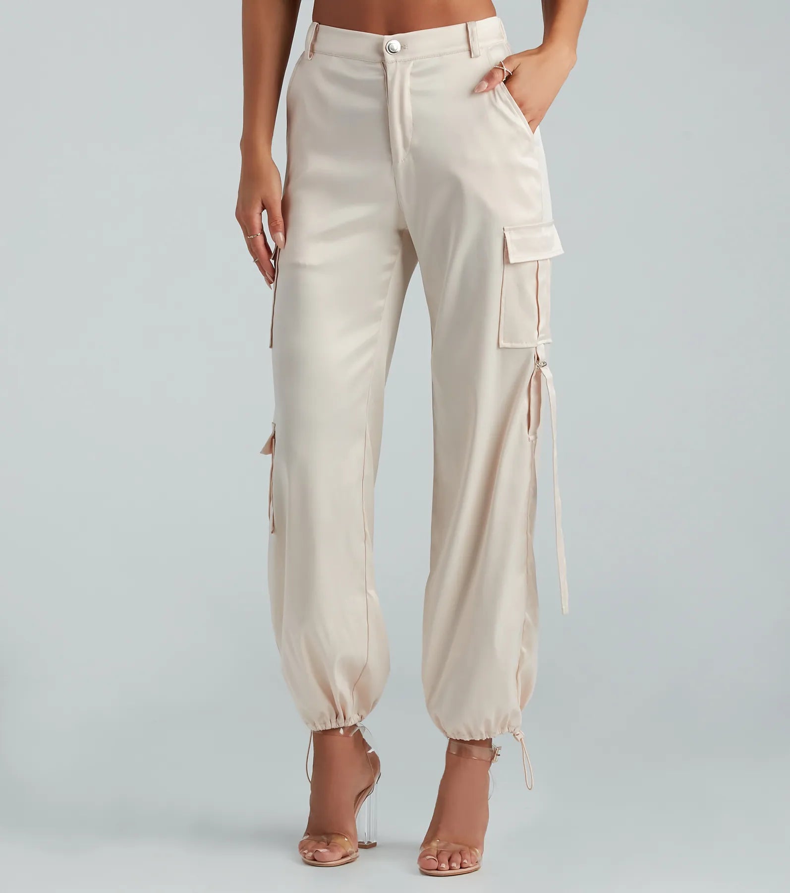 City Sleek Satin Cargo Joggers - Image 2