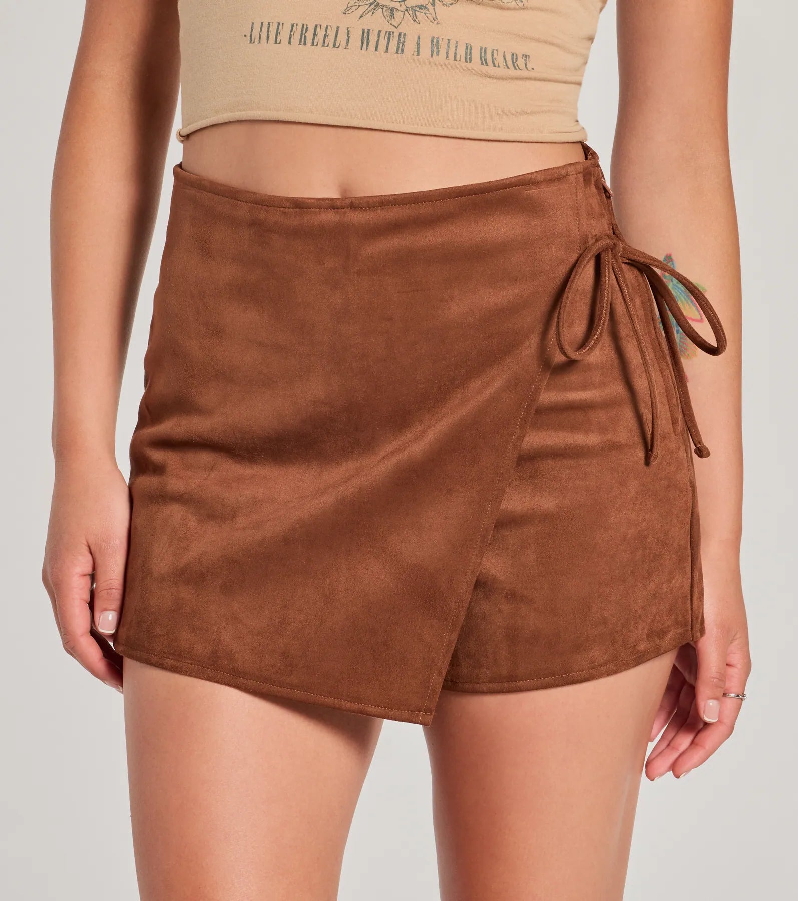 Wrap It Up High-Rise Faux Suede Mini Skort - Image 4