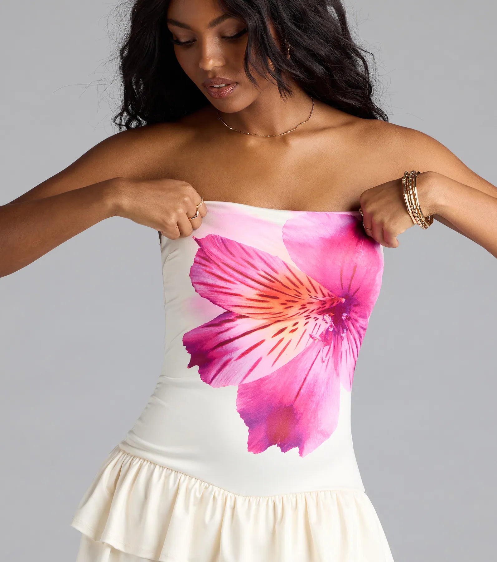 On Island Time Strapless Floral Romper - Image 3