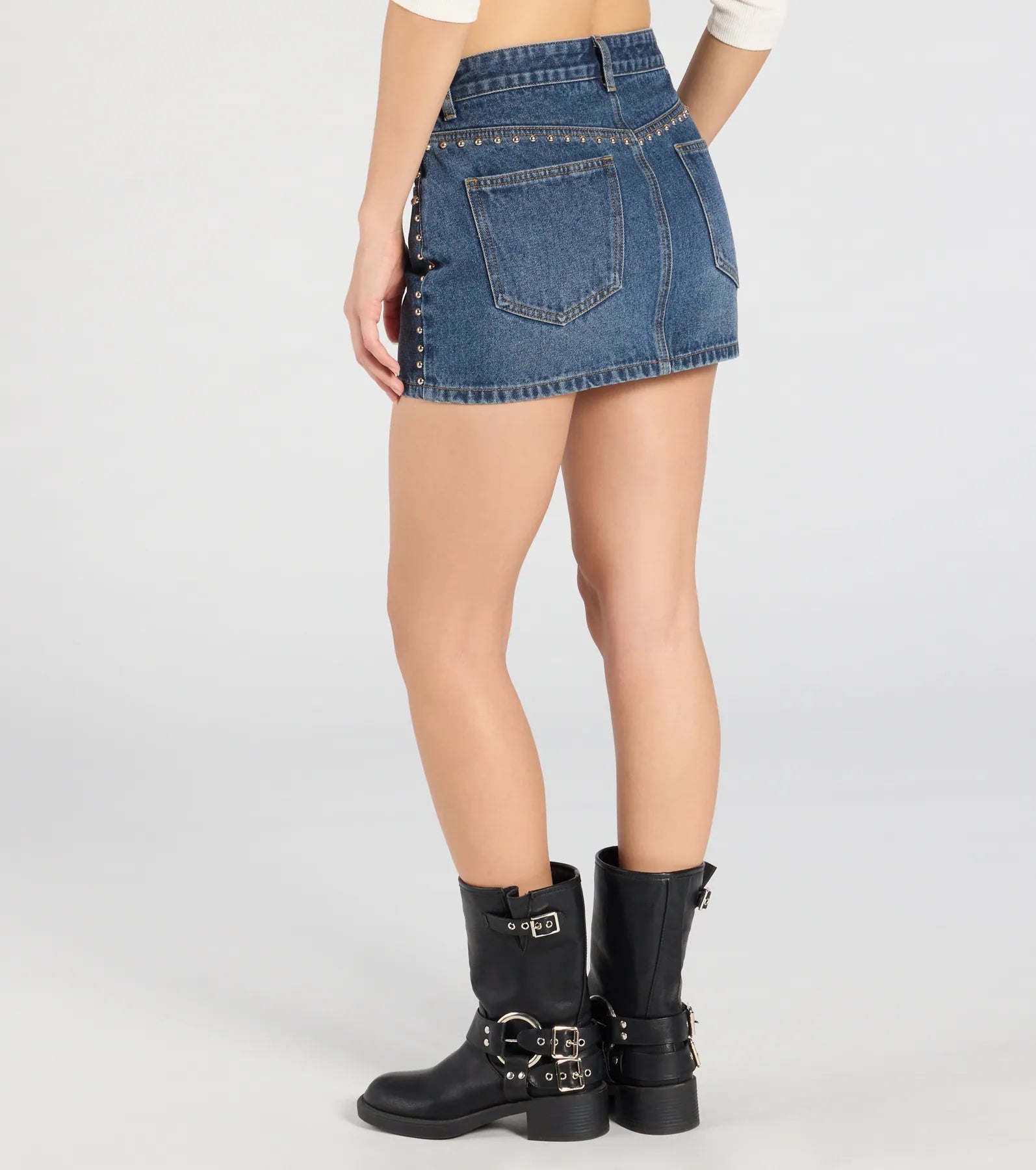Tell Me About It Stud Mid Rise Denim Mini Skirt - Image 2