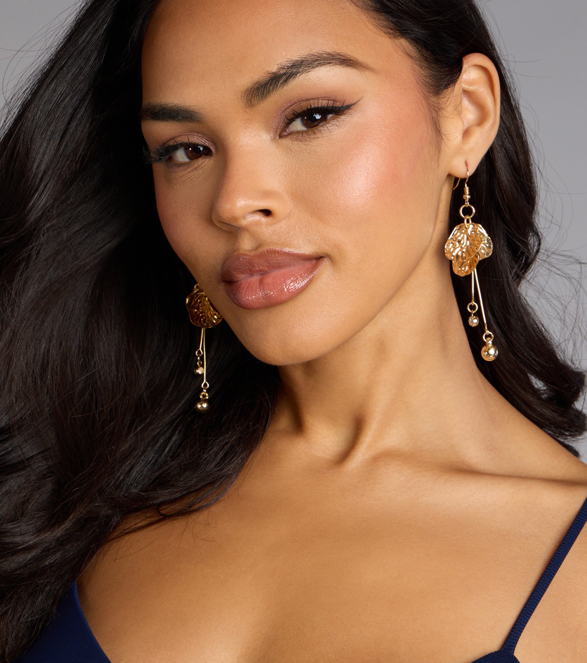 Golden Bloom Floral Petal Earrings - Image 2