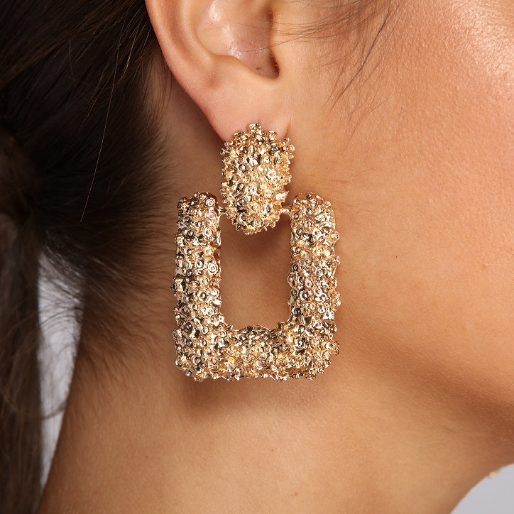 Gold Rush Textured Door Knocker Earrings - Image 4