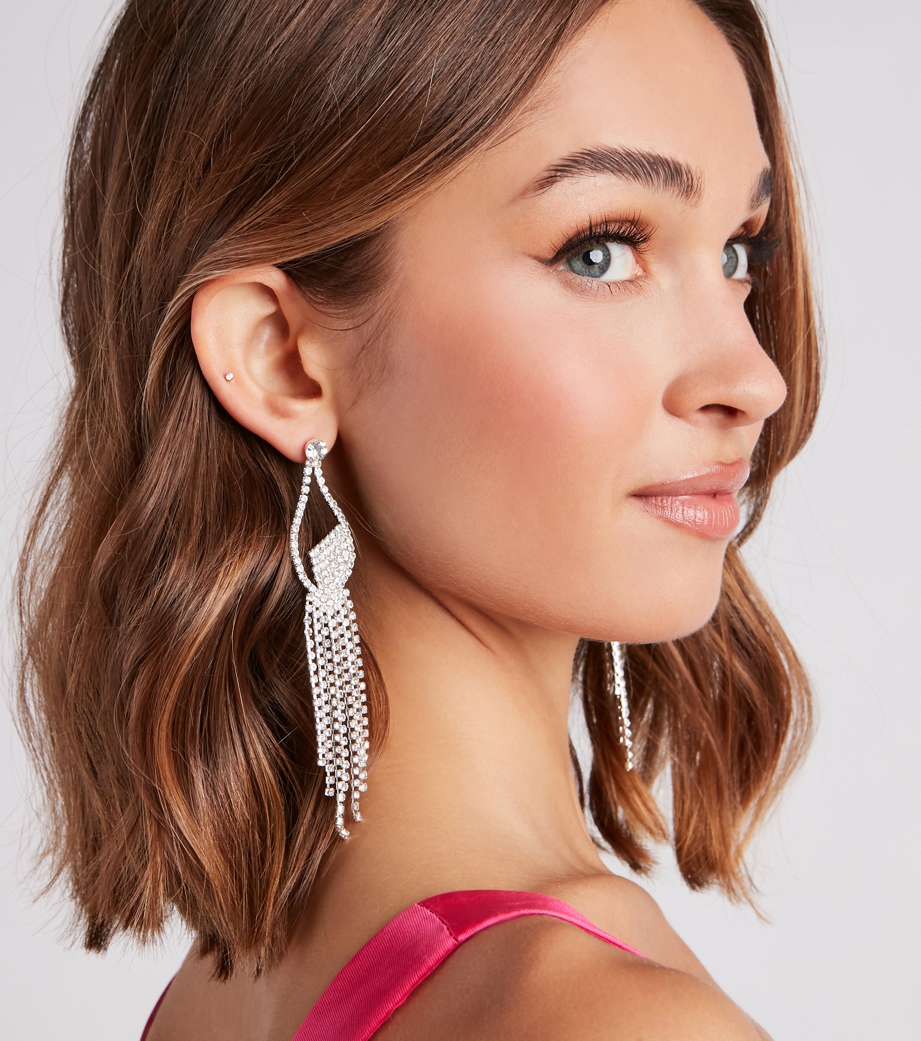Elegant Shine Rhinestone Fringe Earrings - Image 2