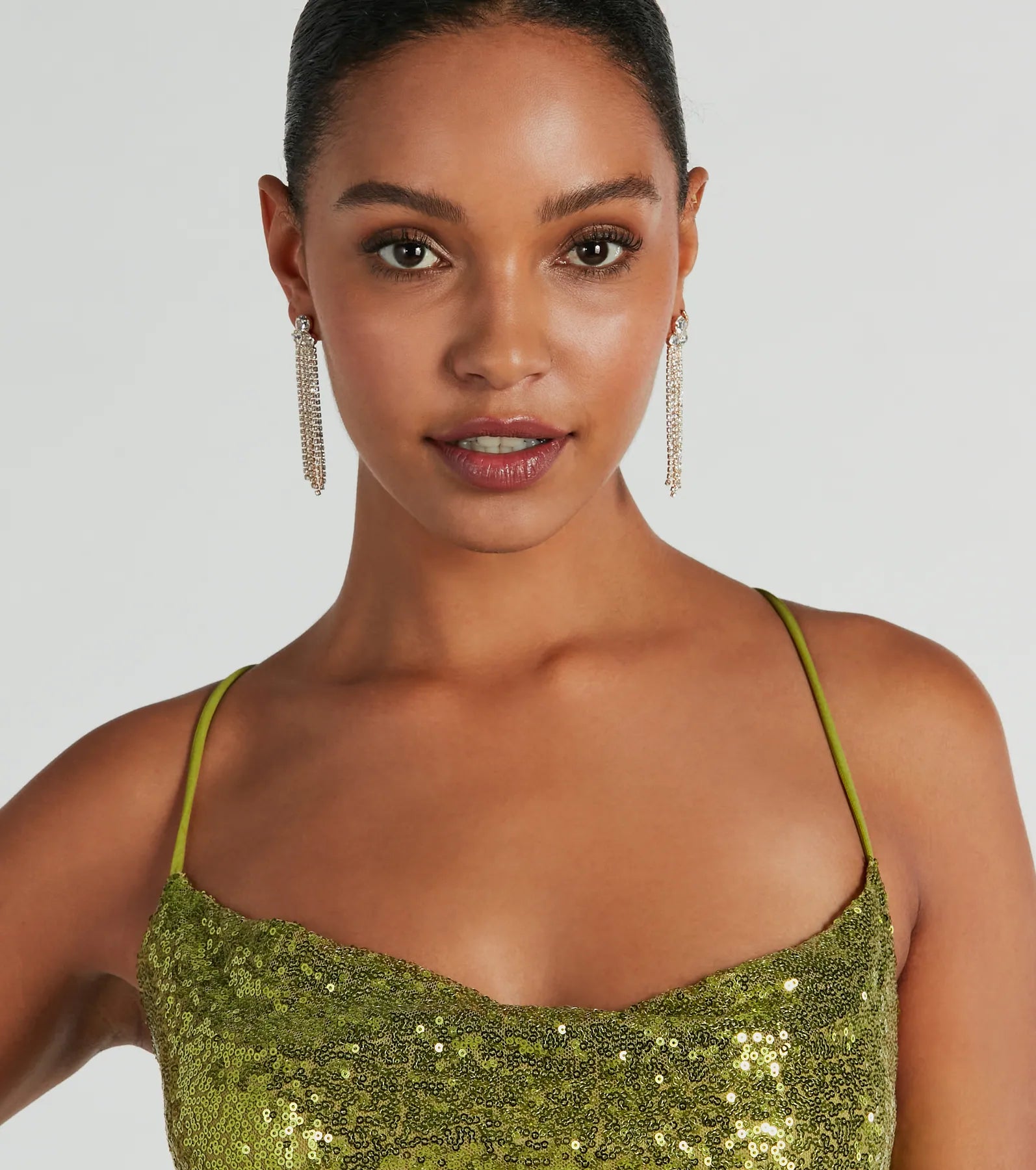 Raise The Bar Rhinestone Linear Fringe Earrings - Image 2