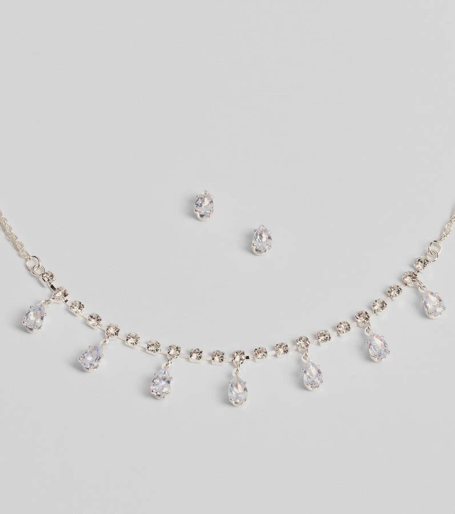 Luxe Dainty Cubic Zirconia Necklace And Stud Earrings Set - Image 2