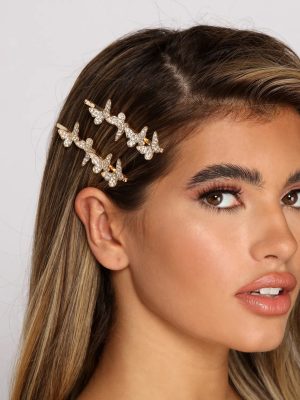 Rhinestone Embellished Butterfly Bobby Pins