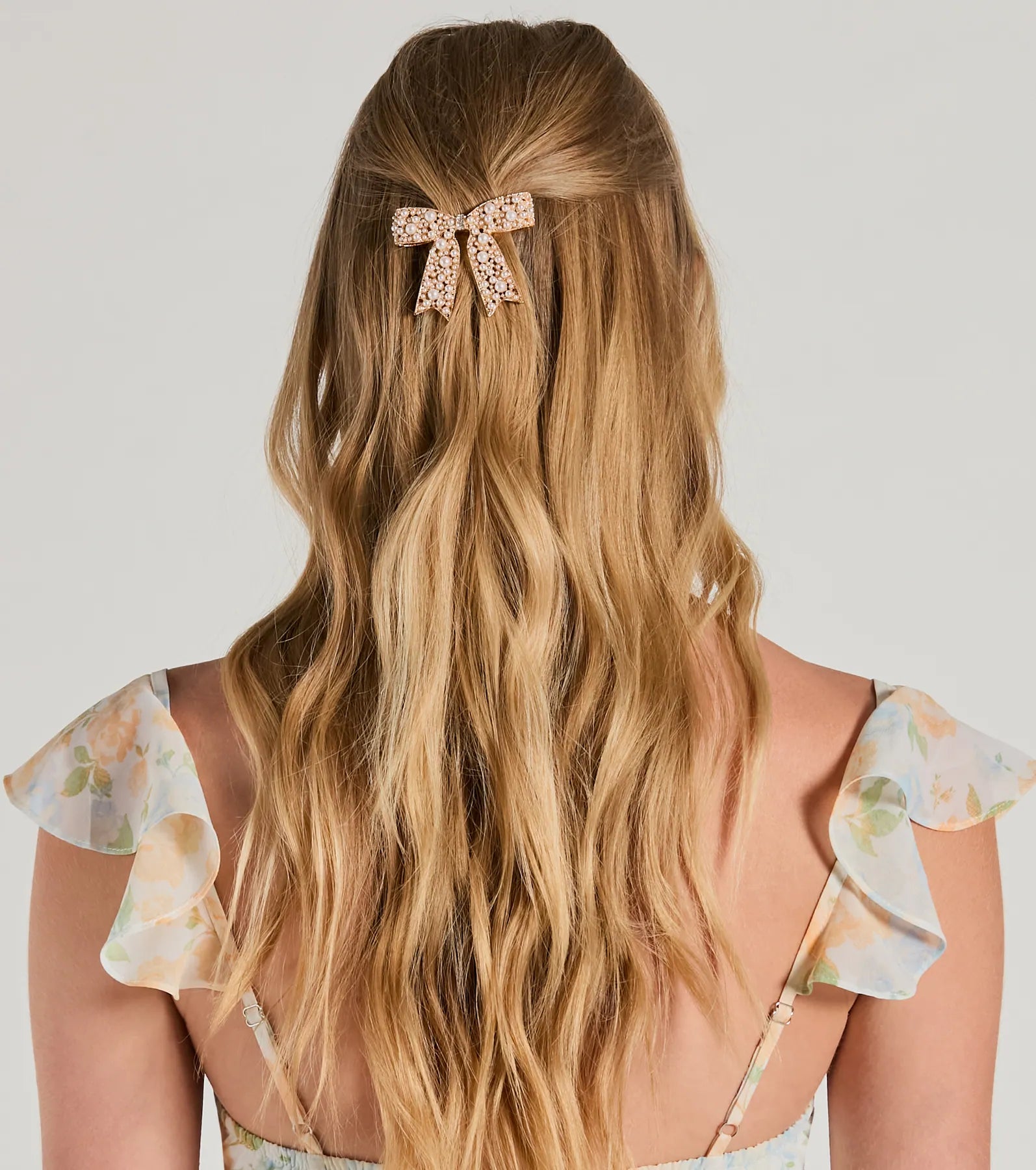 Ideal Beauty Faux Pearl Rhinestone Bow Barrette - Image 2