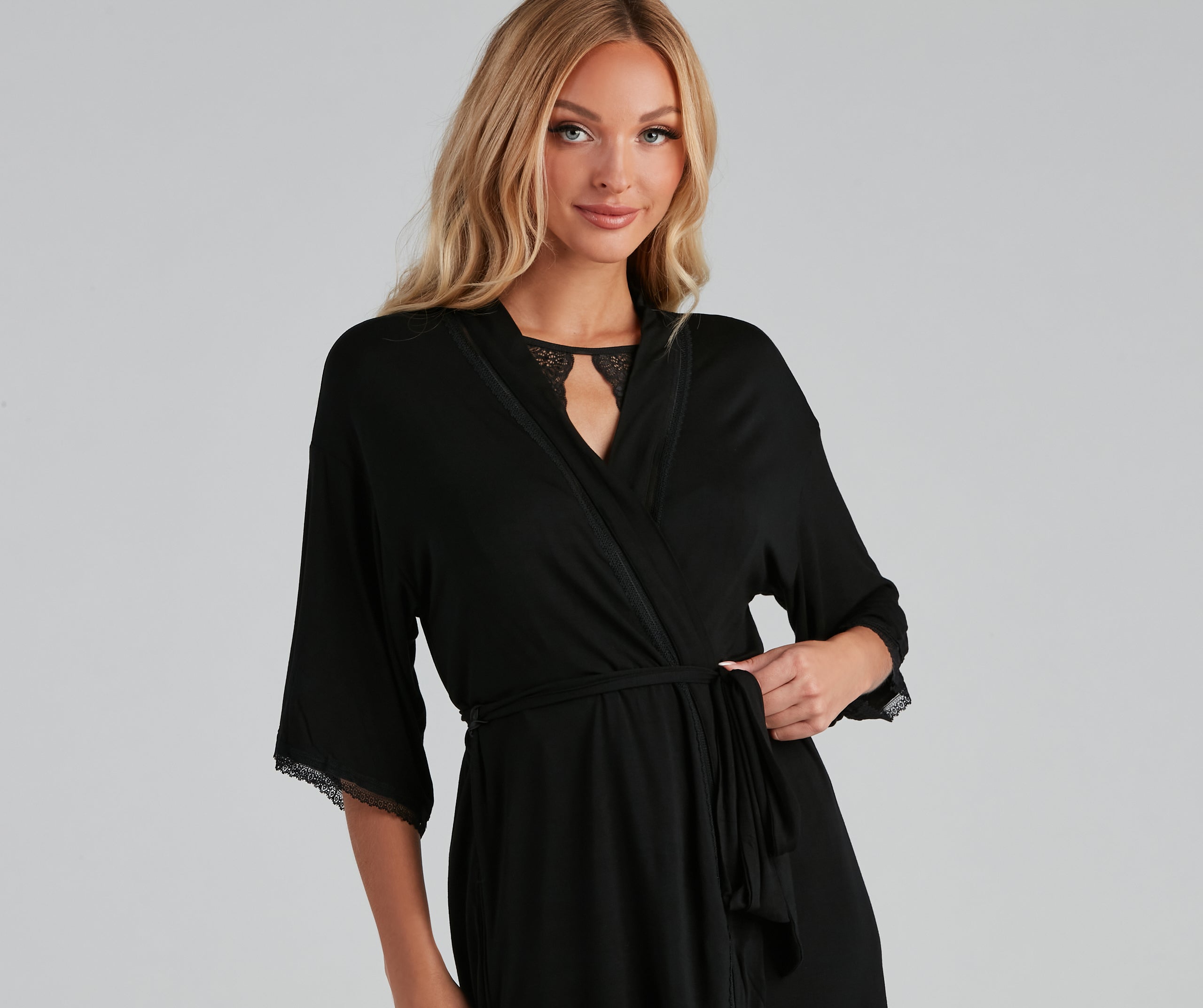 Wrapped In Lace Trim Knit Robe - Image 4