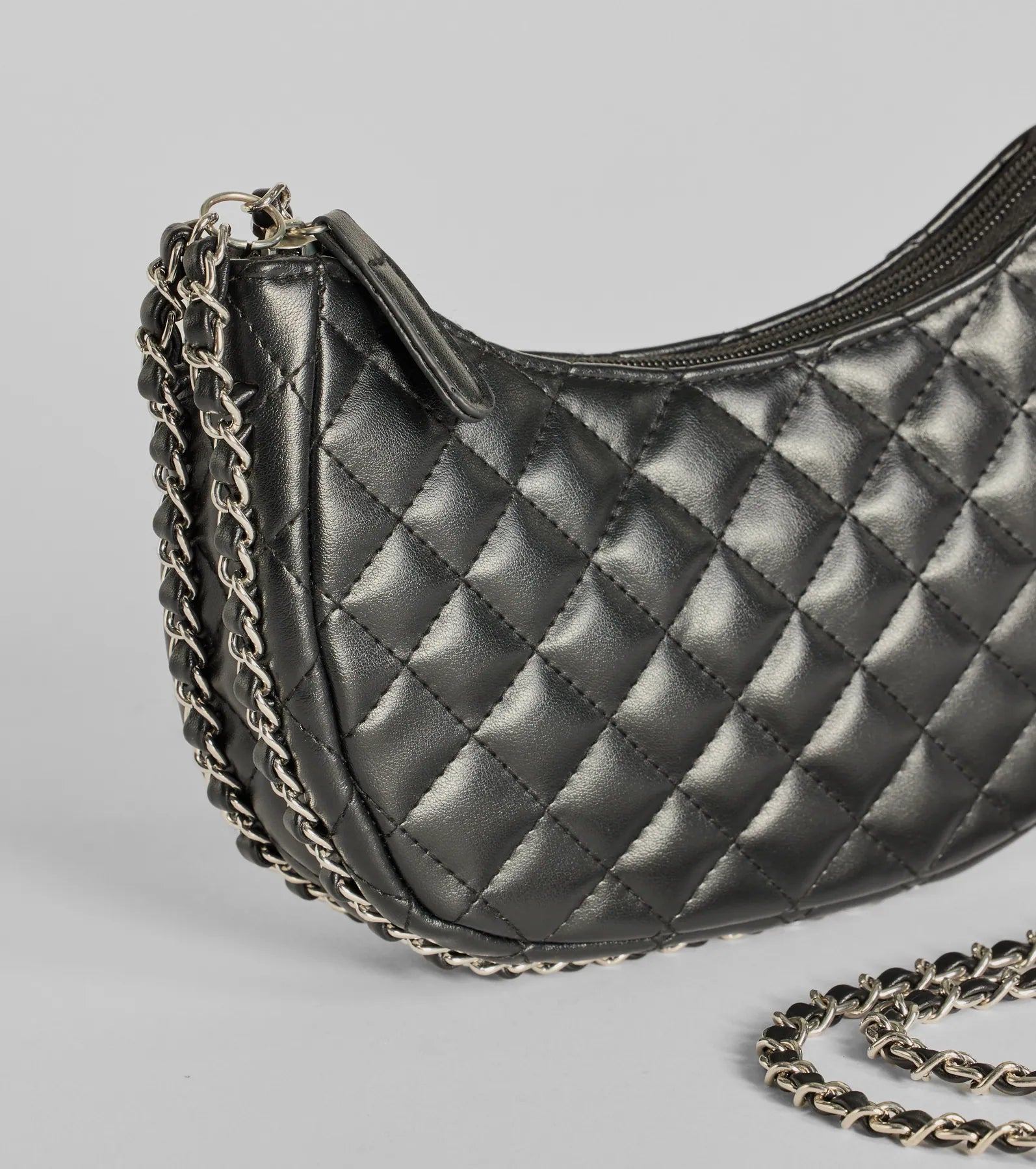 Side To Side Chain Faux Leather Handbag - Image 4
