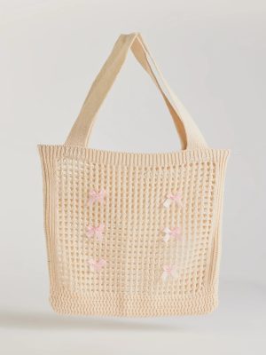 Cute Vibes Satin Bow Crochet Tote Bag