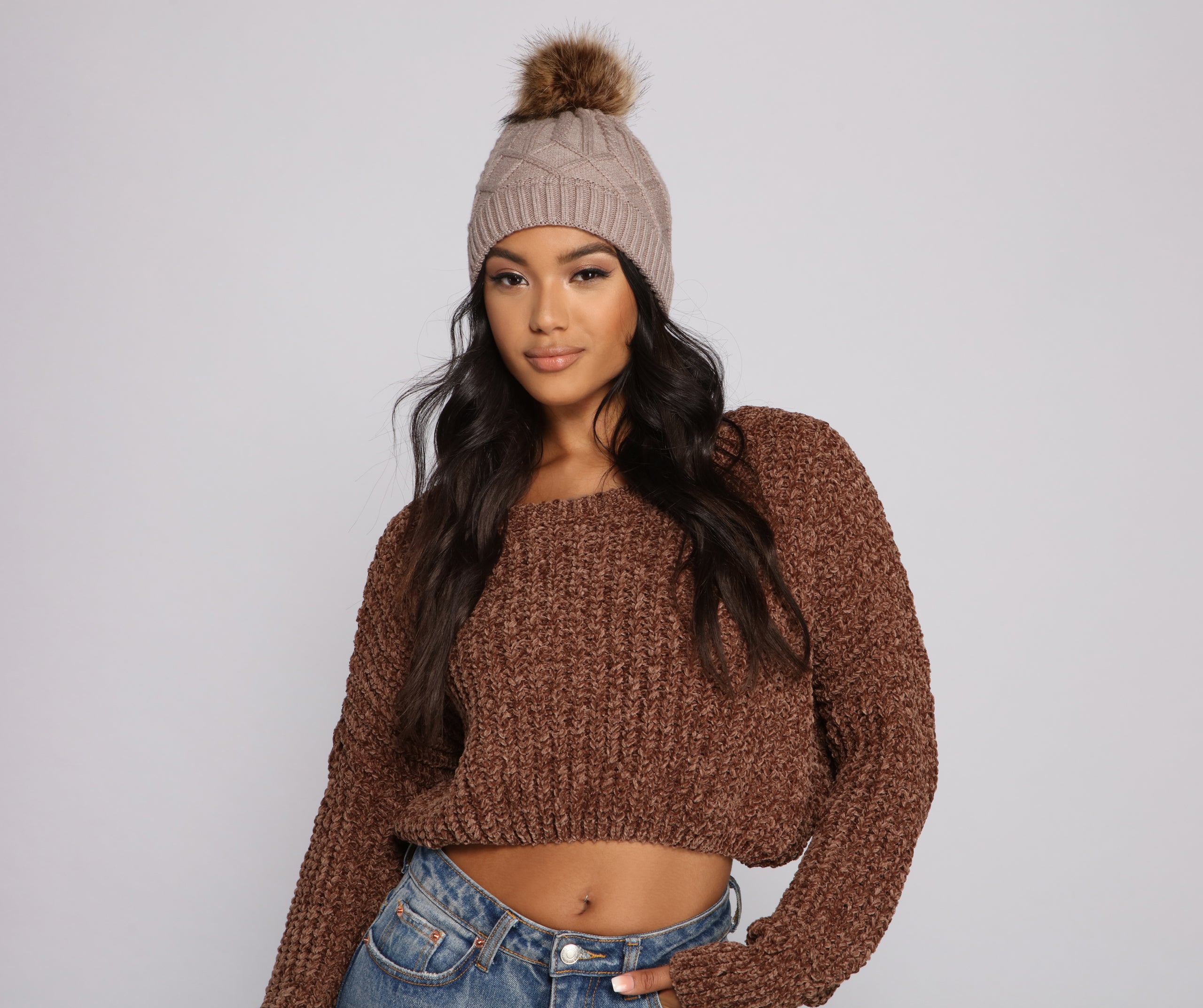 Basic Cable Knit Pom Pom Beanie - Image 2
