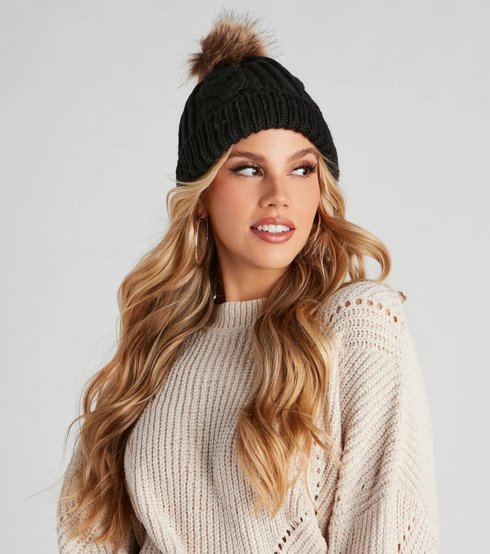 All The Cozy Feels Faux Fur Knit Beanie - Image 4