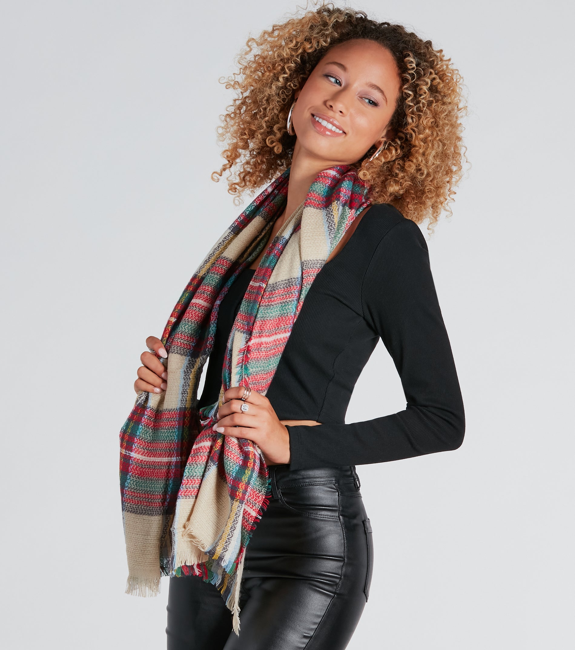 Favorite Season Plaid Frayed Scarf - Image 2