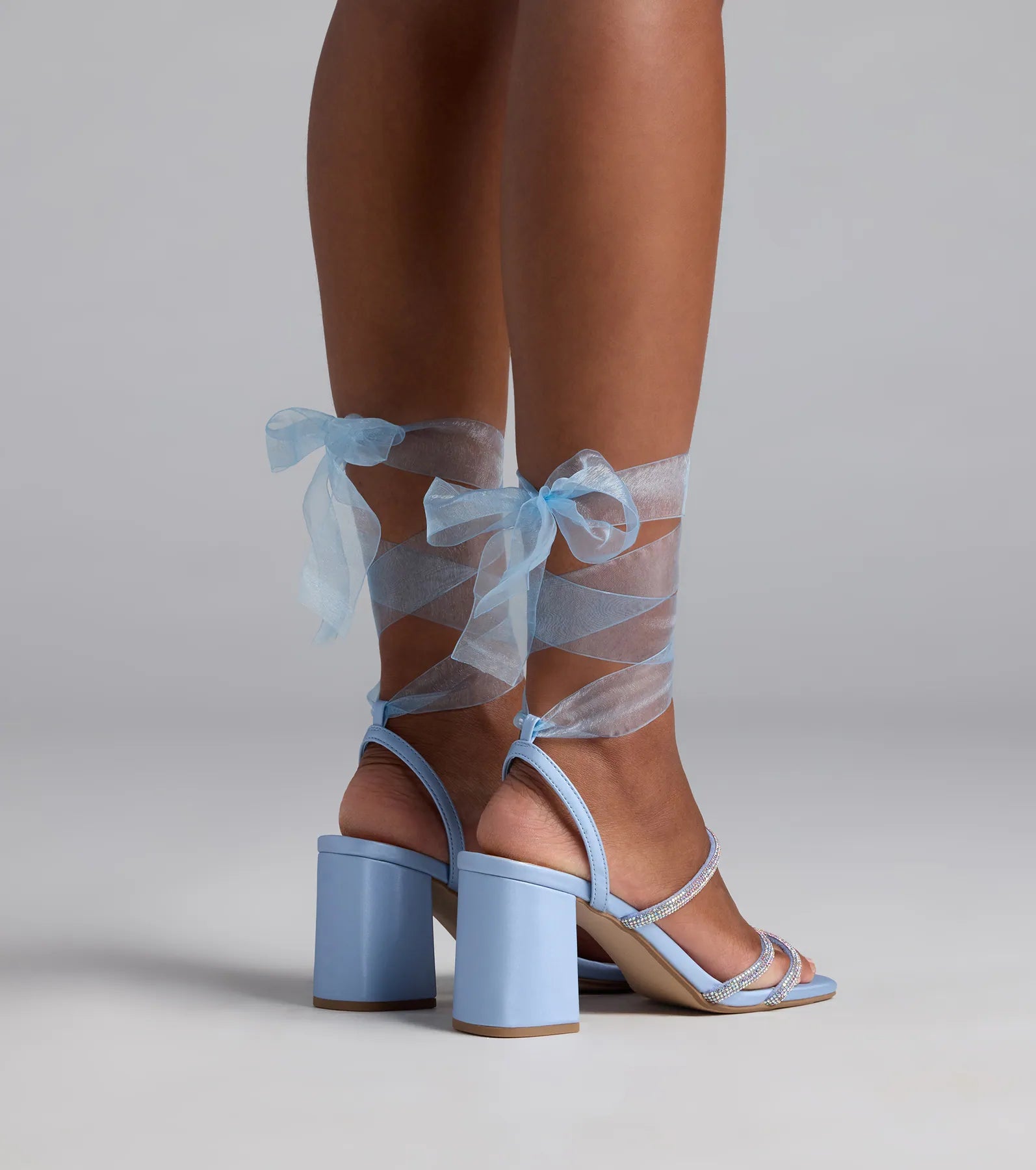 Stay Elegant Lace-Up Rhinestone Block Heels - Image 8