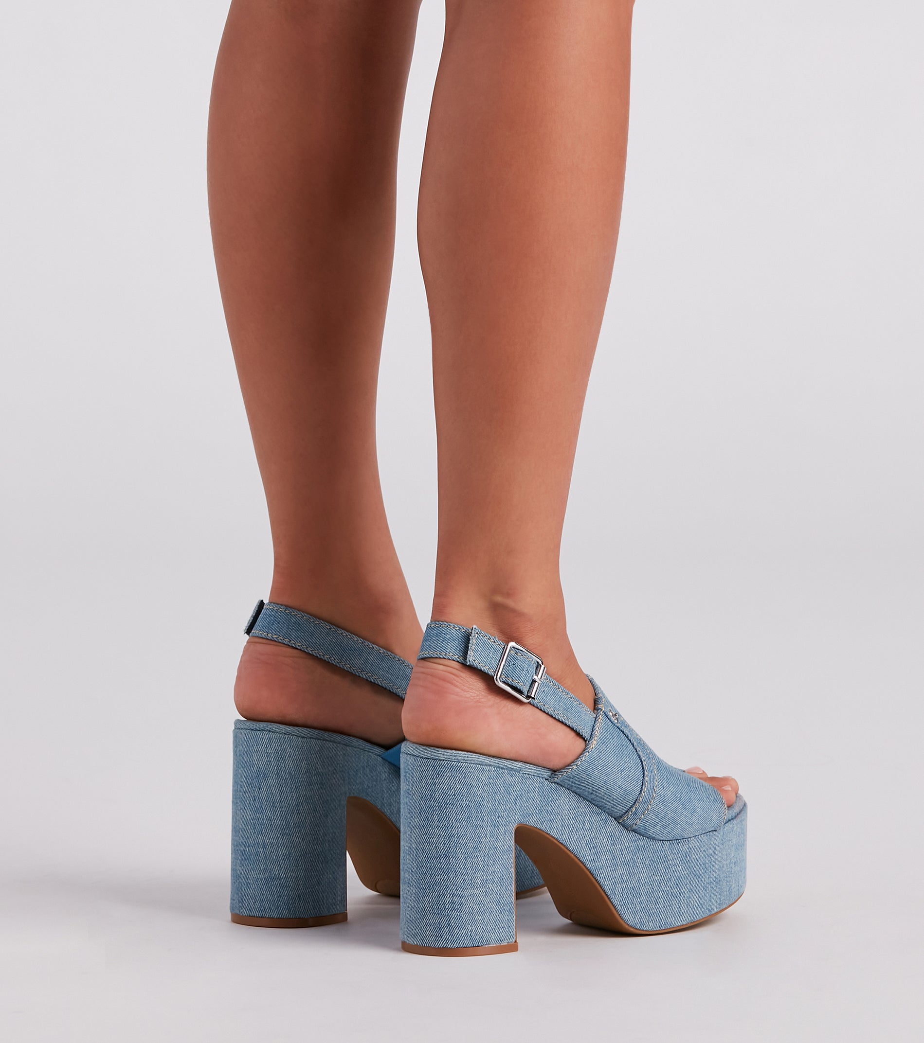 In My Jeans Denim Sling Back Platform Heels - Image 4