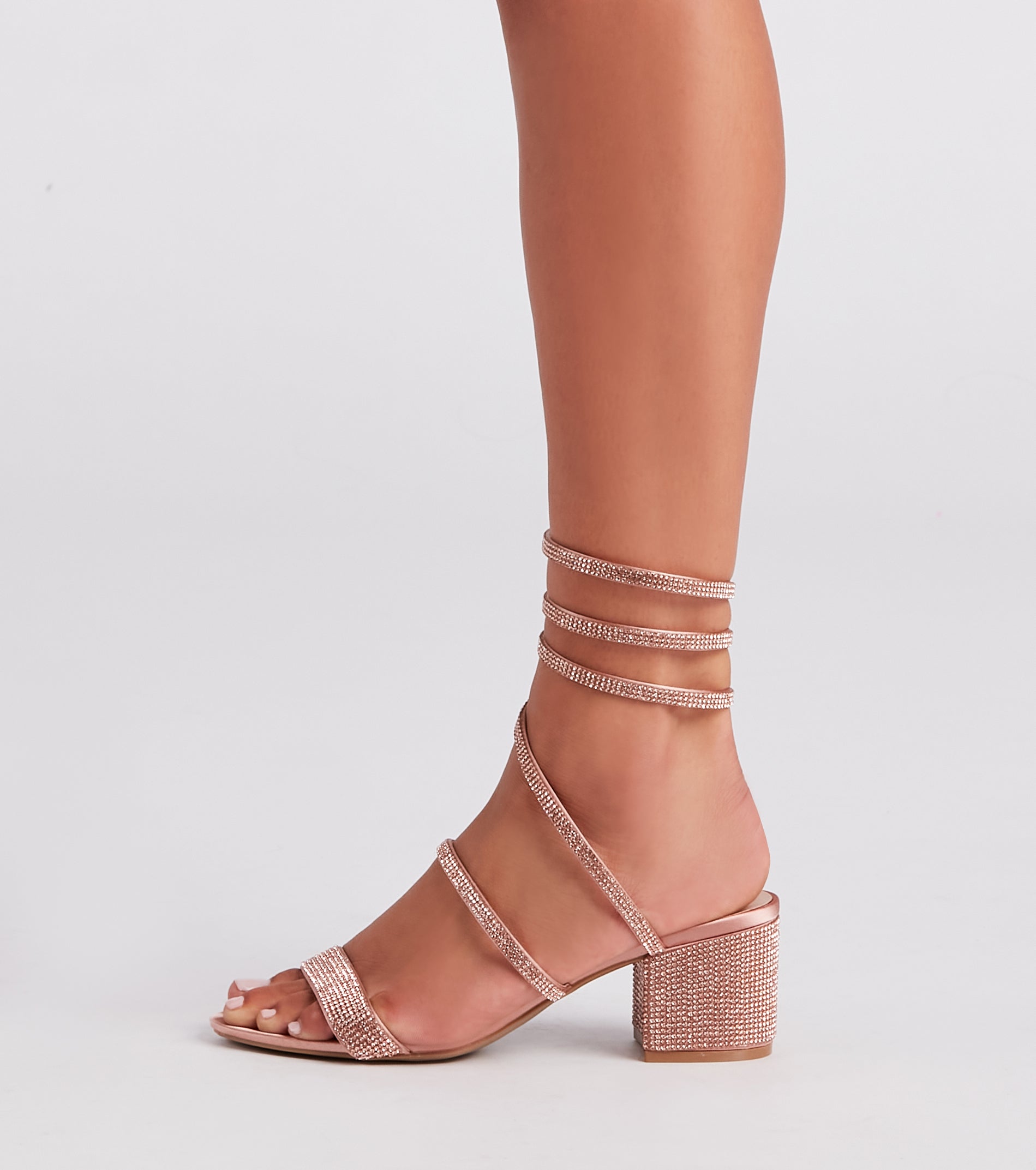 Cue The Glamour Satin Rhinestone Sprial Heels - Image 3