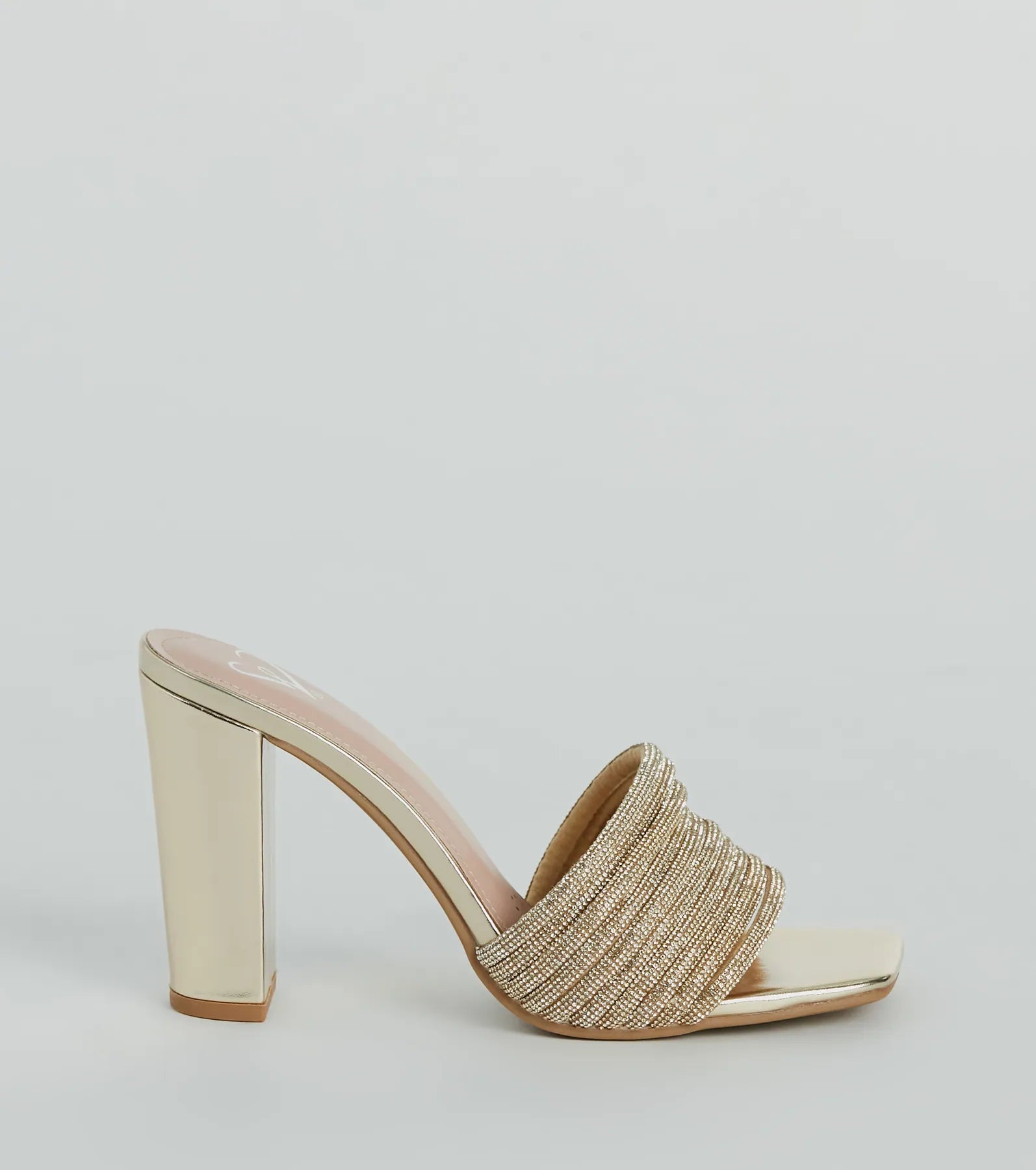 Glam Radiance Rhinestone Strap Metallic Mules - Image 2