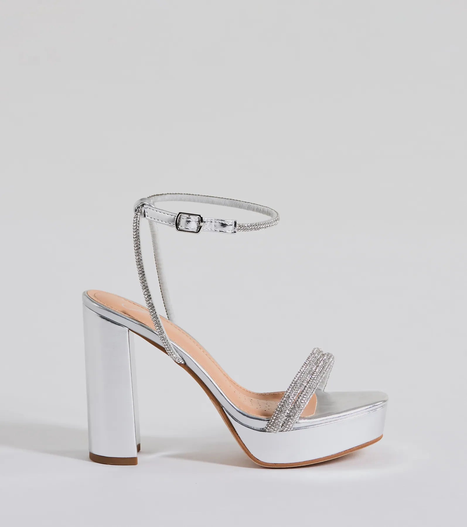 Chic Stunners Rhinestone Platform Metallic Heels - Image 2