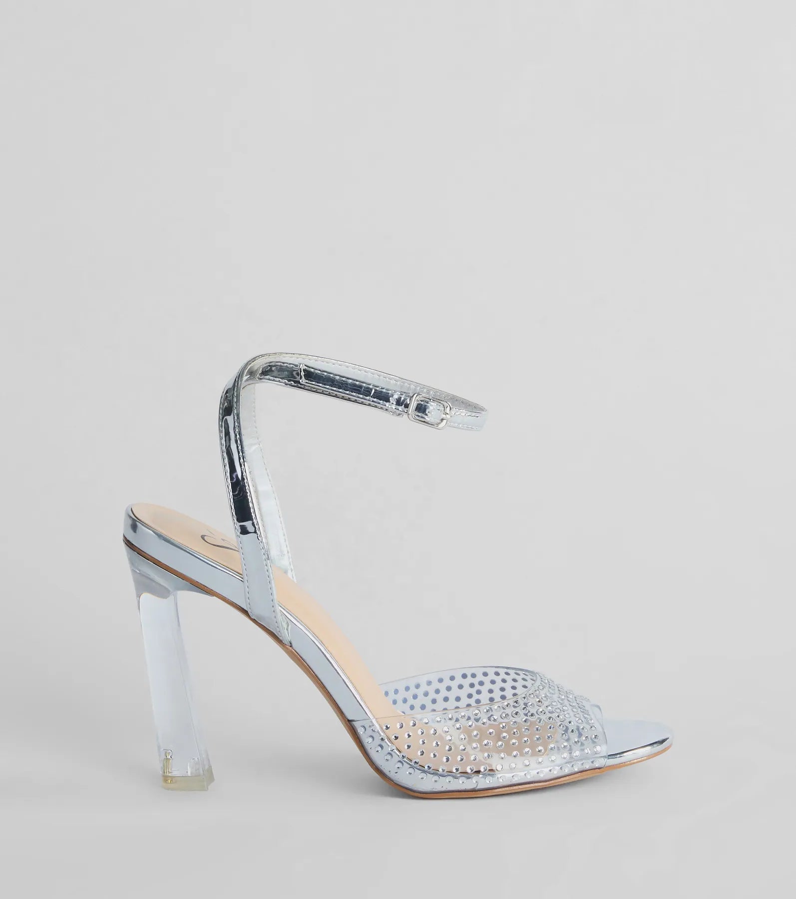 Major Glam Rhinestone Chrome Clear Block Heels - Image 2