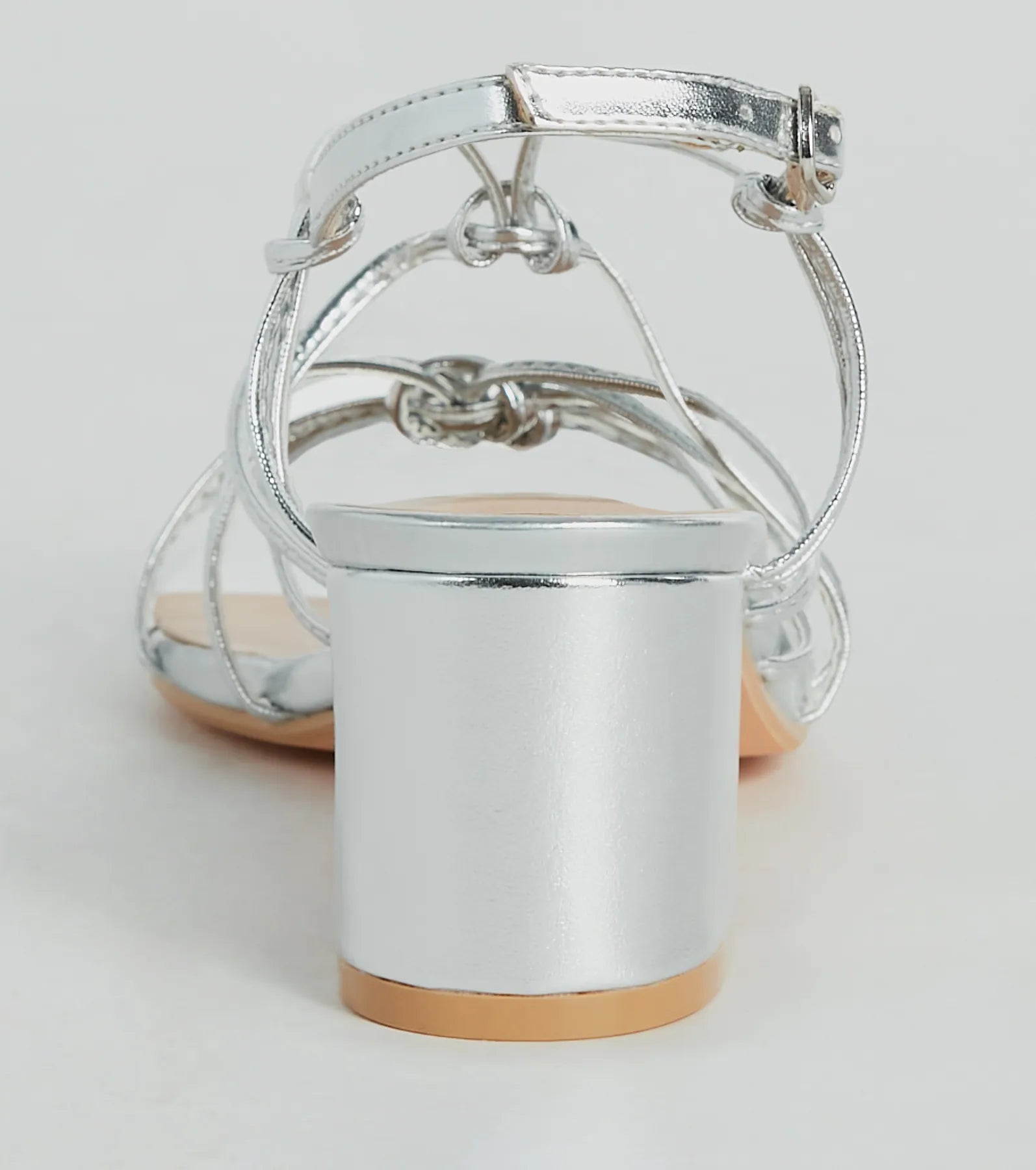Glam Strappy Metallic Faux Leather Low-Block Heels - Image 8