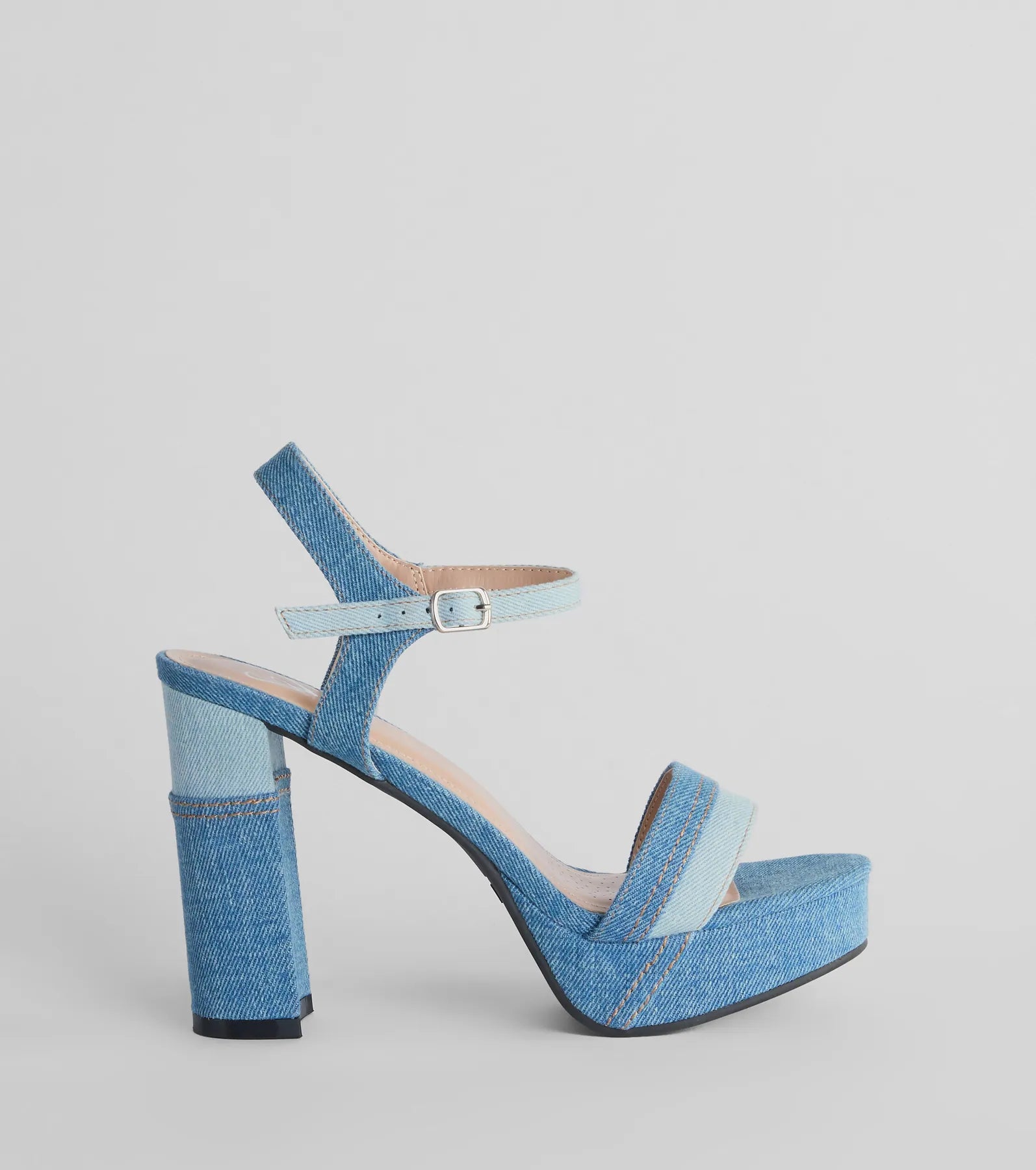 Style Quotient Platform Denim Block Heels - Image 2