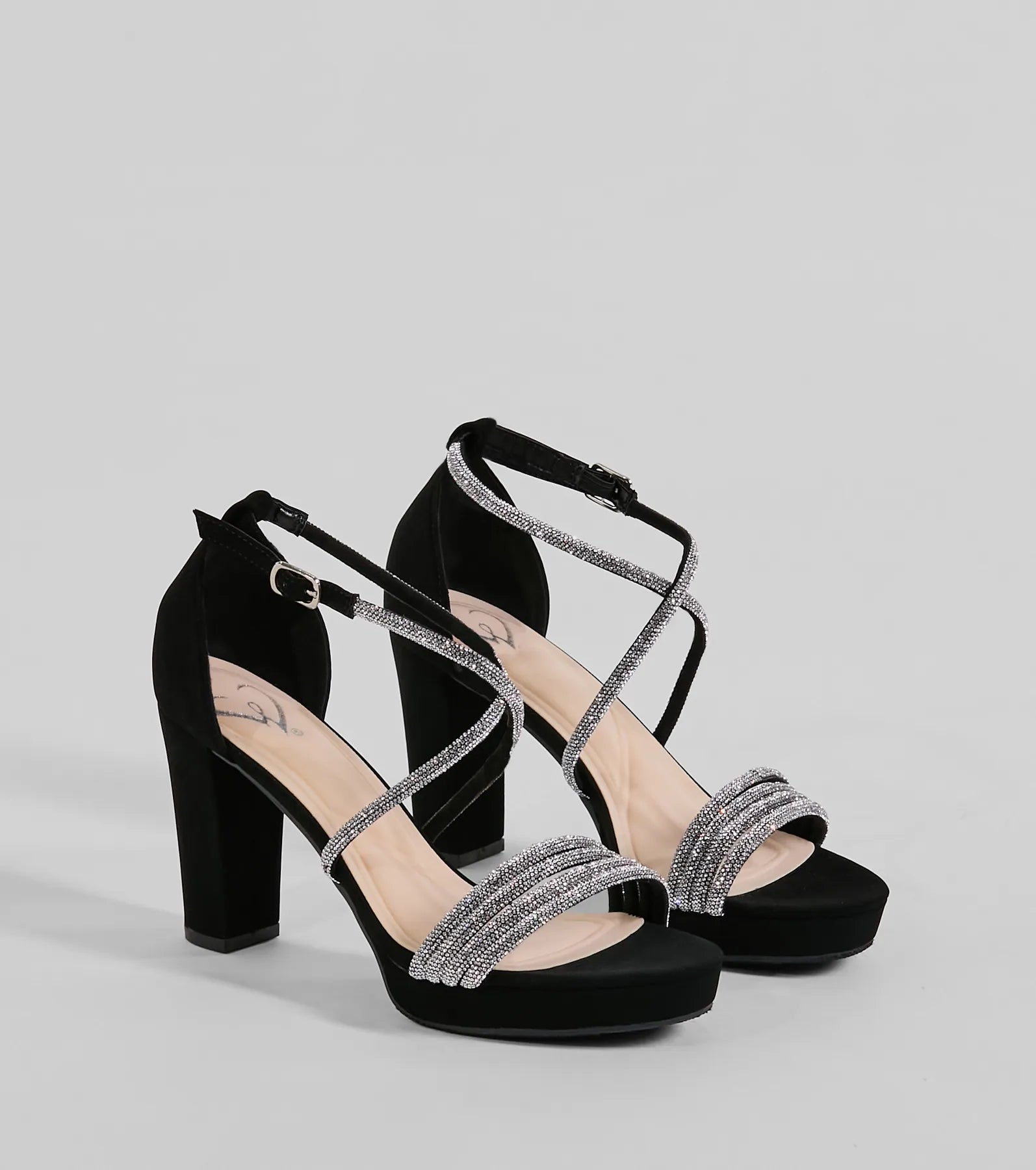 Gloss Up Glitter Rhinestone Platform Block Heels - Image 5