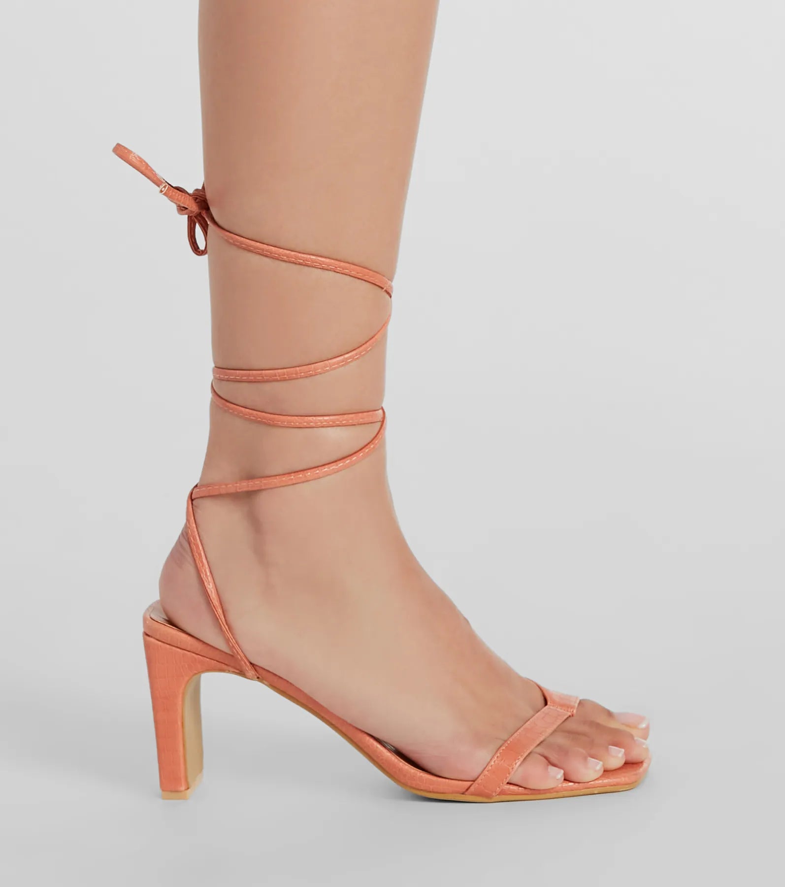 Trendy Slay Lace-Up Croc Faux Leather Heels - Image 3