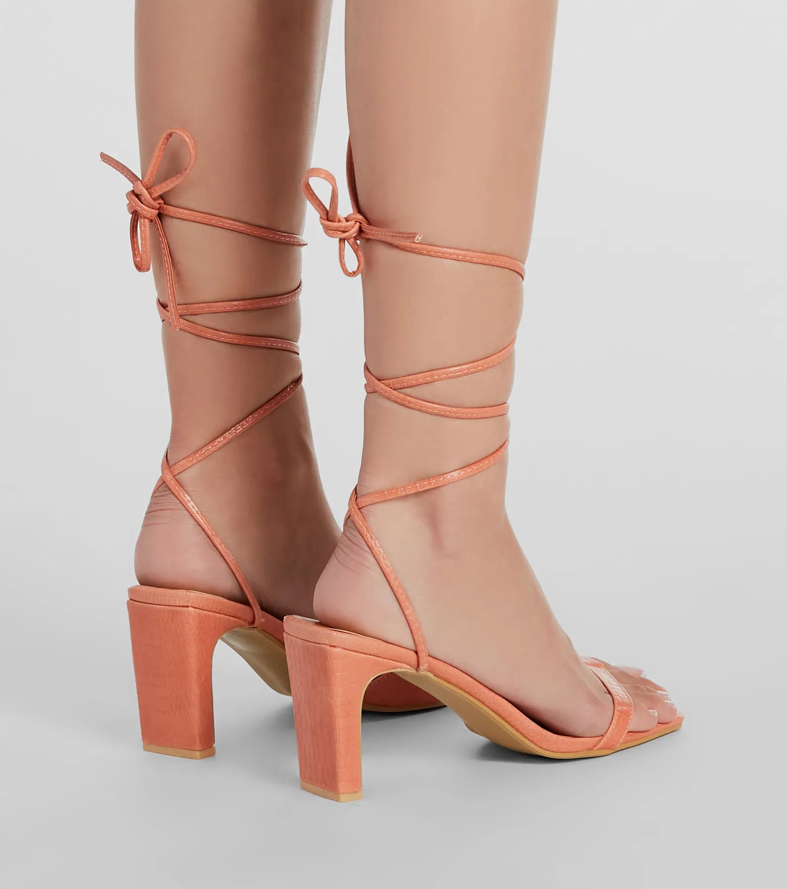 Trendy Slay Lace-Up Croc Faux Leather Heels - Image 4