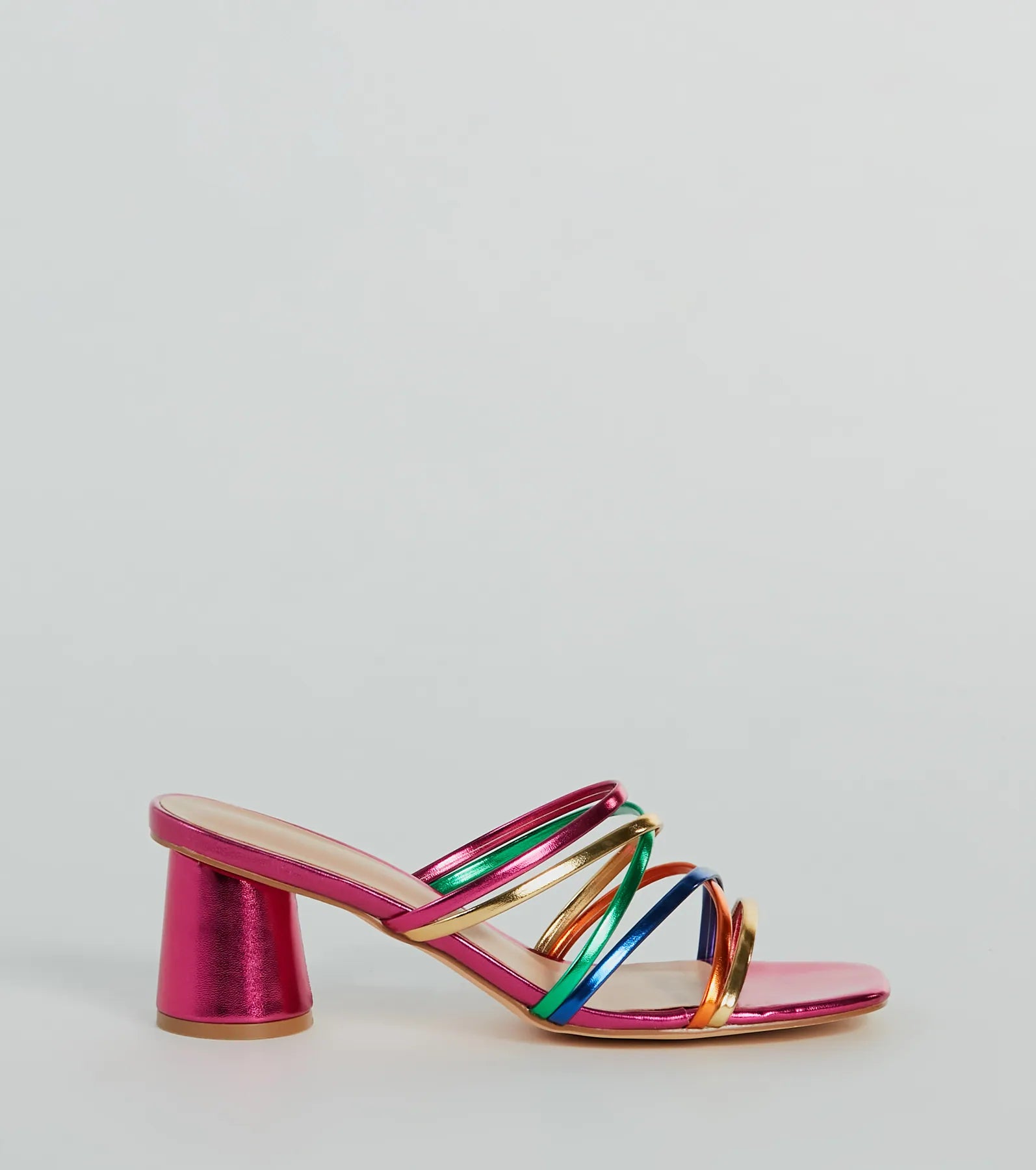 Party Starter Strappy Metallic Faux Leather Mules - Image 2