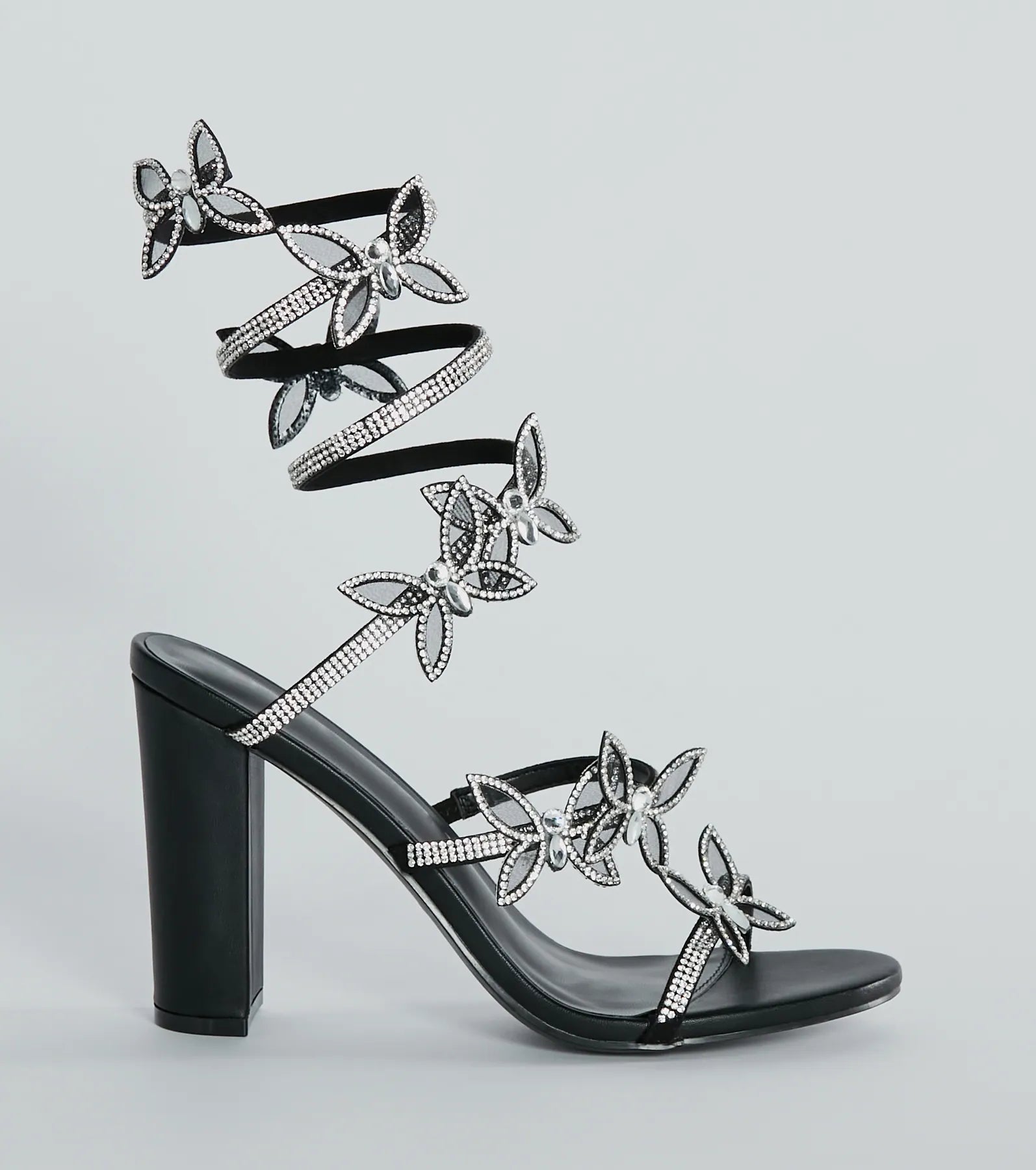 Glamour Butterfly Rhinestone Spiral Block Heels - Image 2
