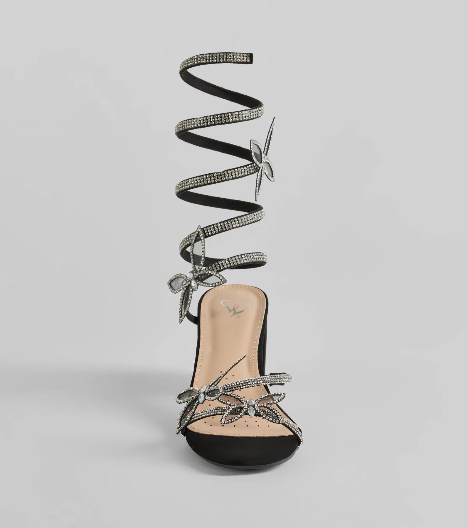 Flutter Fashion Rhinestone Butterfly Spiral Heels - Image 3