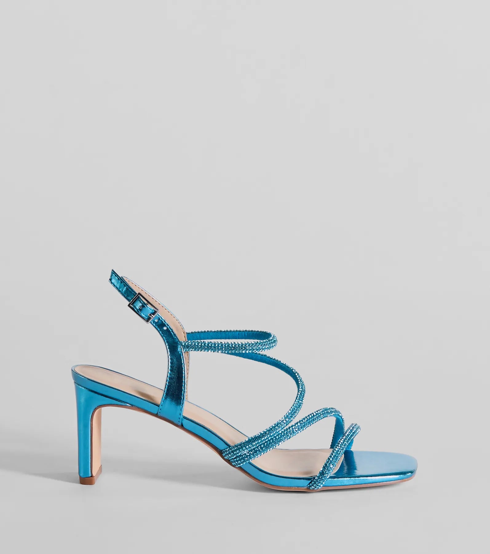 Glamour Up Rhinestone Strappy Metallic Heels - Image 6