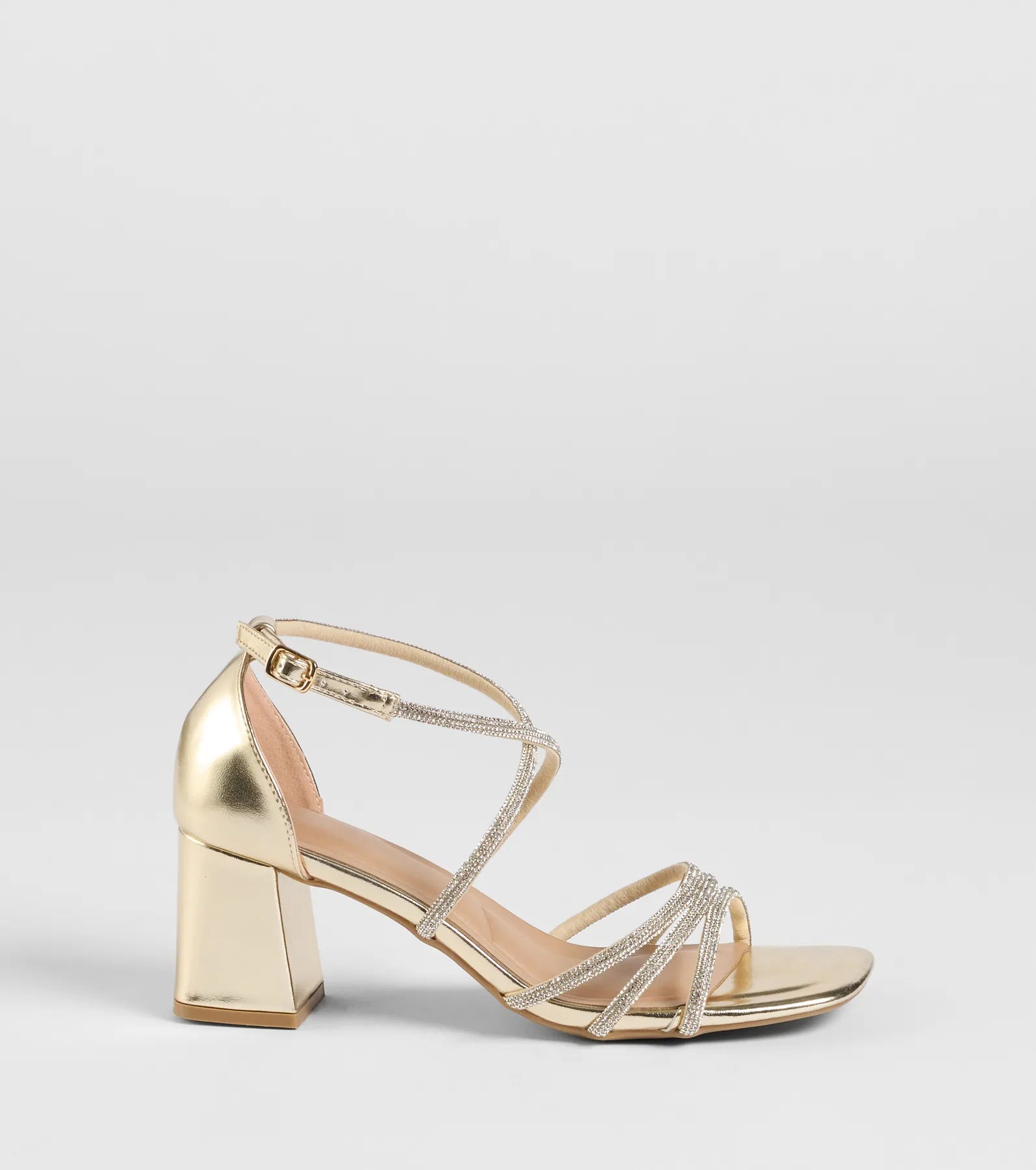 A-List Glam Rhinestone Strappy Block Heels - Image 2