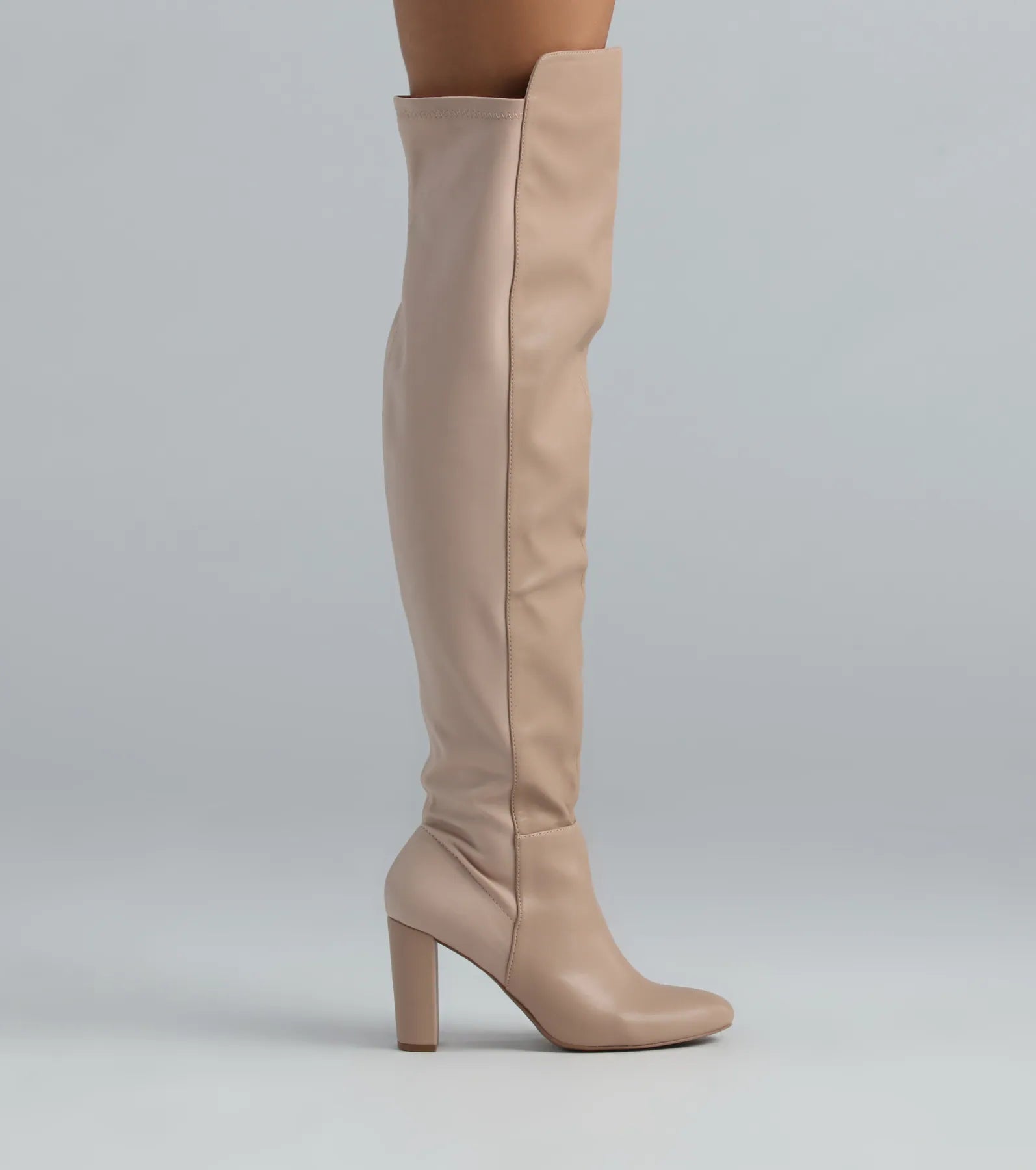 Trendy Two-Tone Faux Leather Over-The-Knee Boots - Image 3