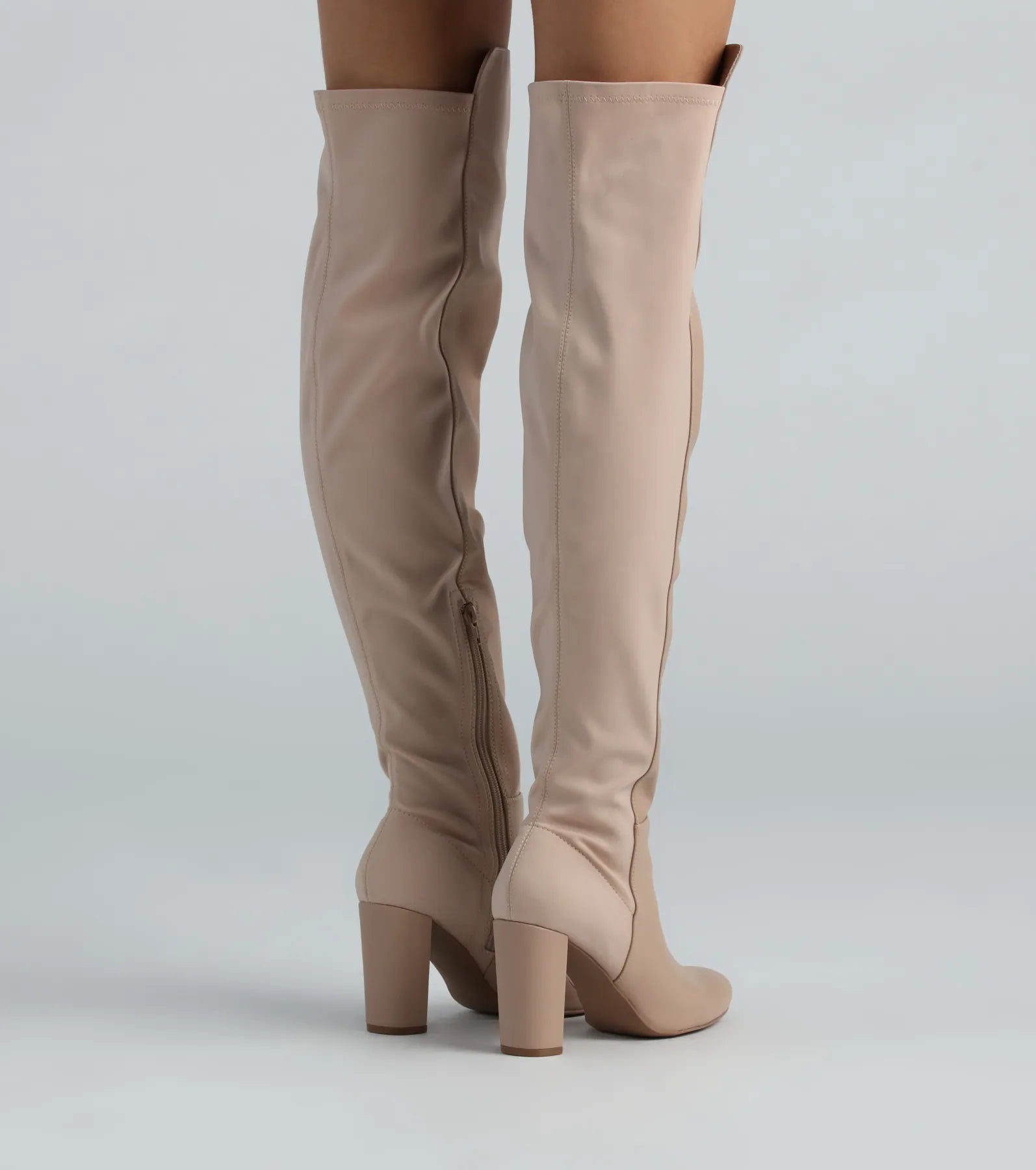 Trendy Two-Tone Faux Leather Over-The-Knee Boots - Image 4