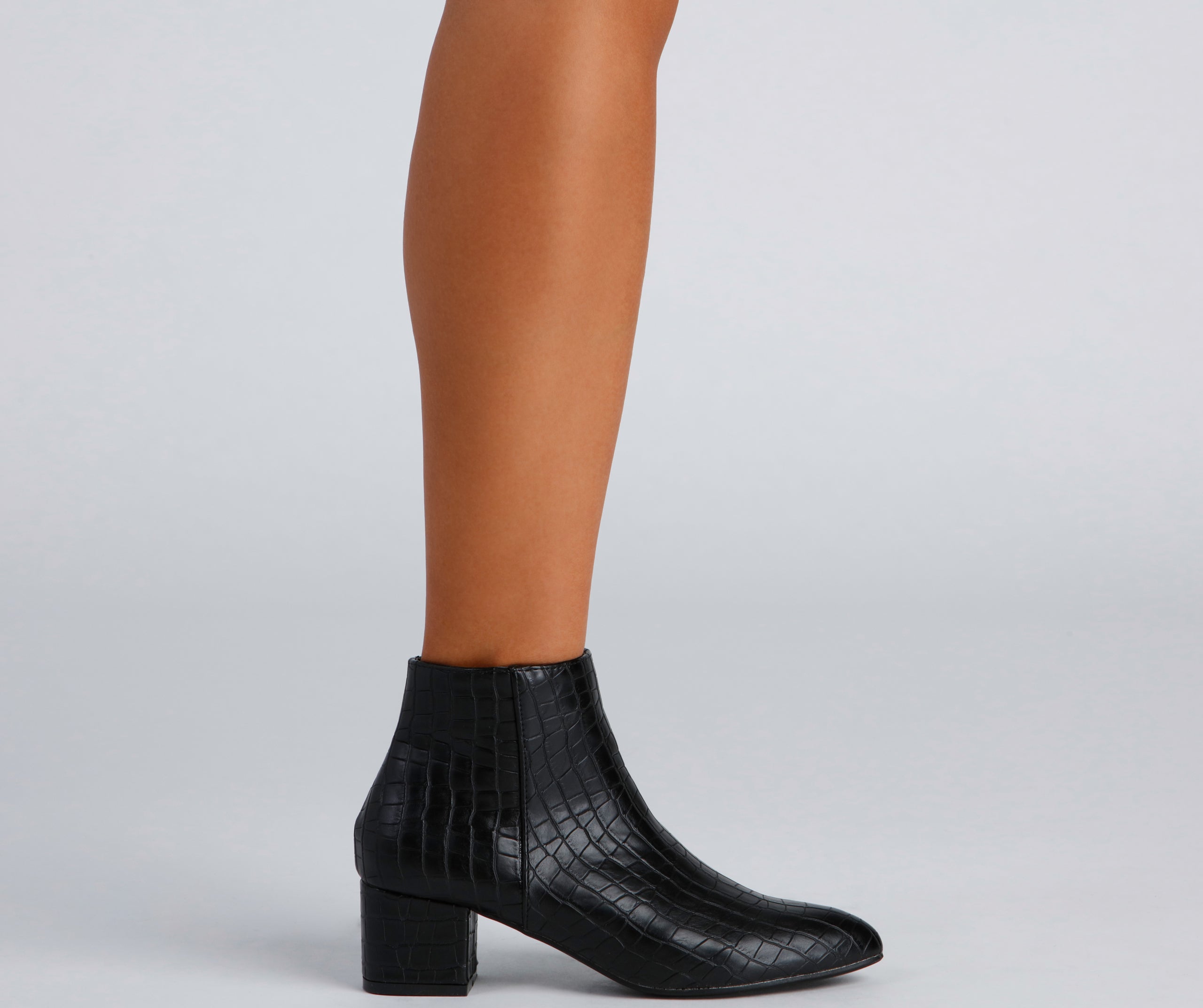 Chic Croc-Embossed Faux Leather Booties - Image 3