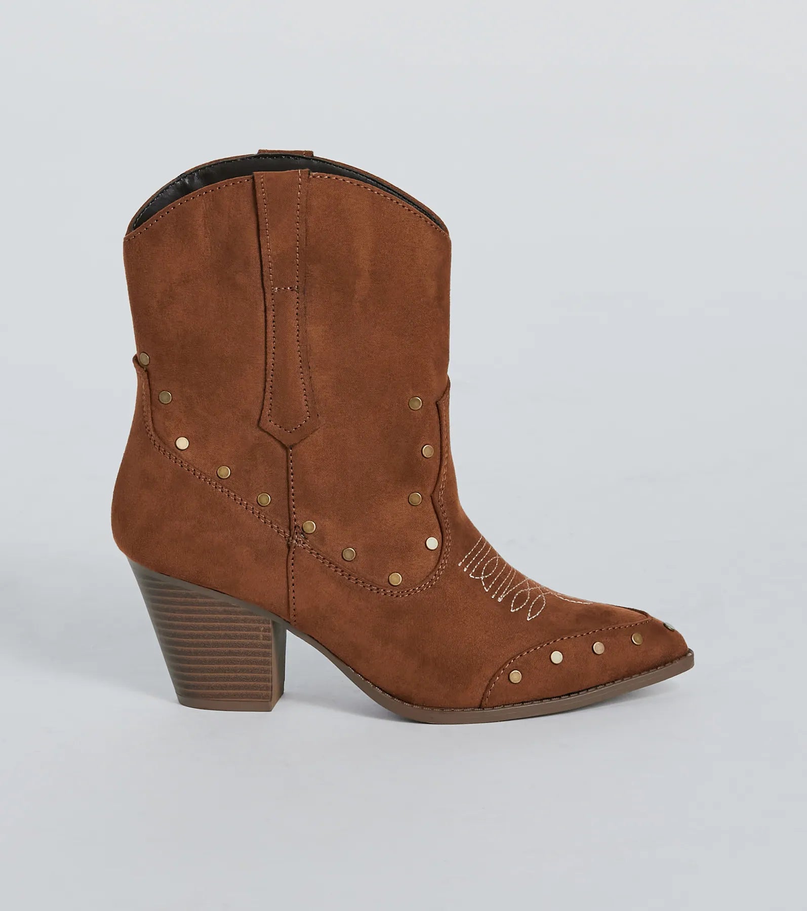 Country Style Studded Faux Suede Western Booties - Image 2