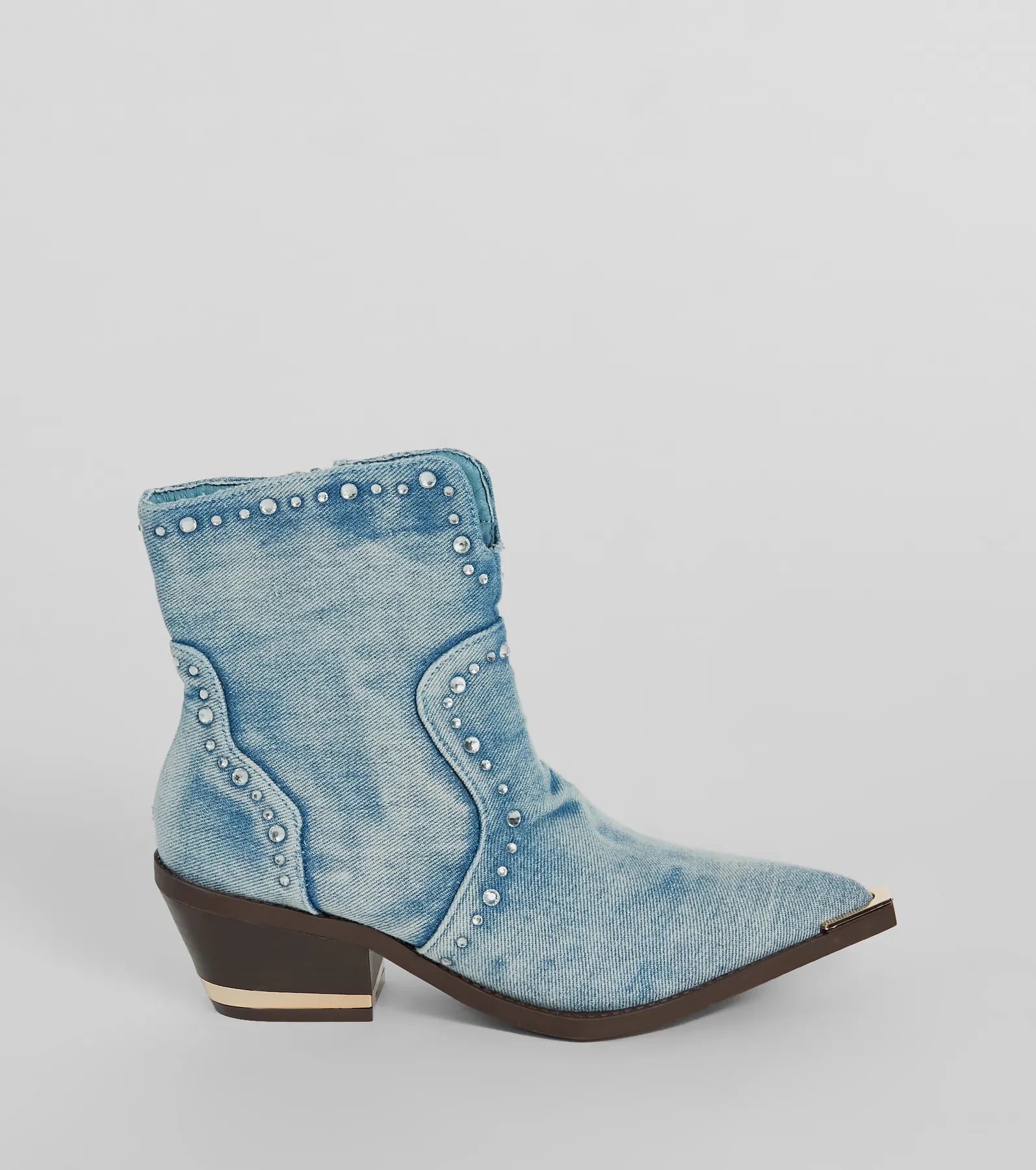 Cowgirl Charm Rhinestone Western Denim Booties - Image 2