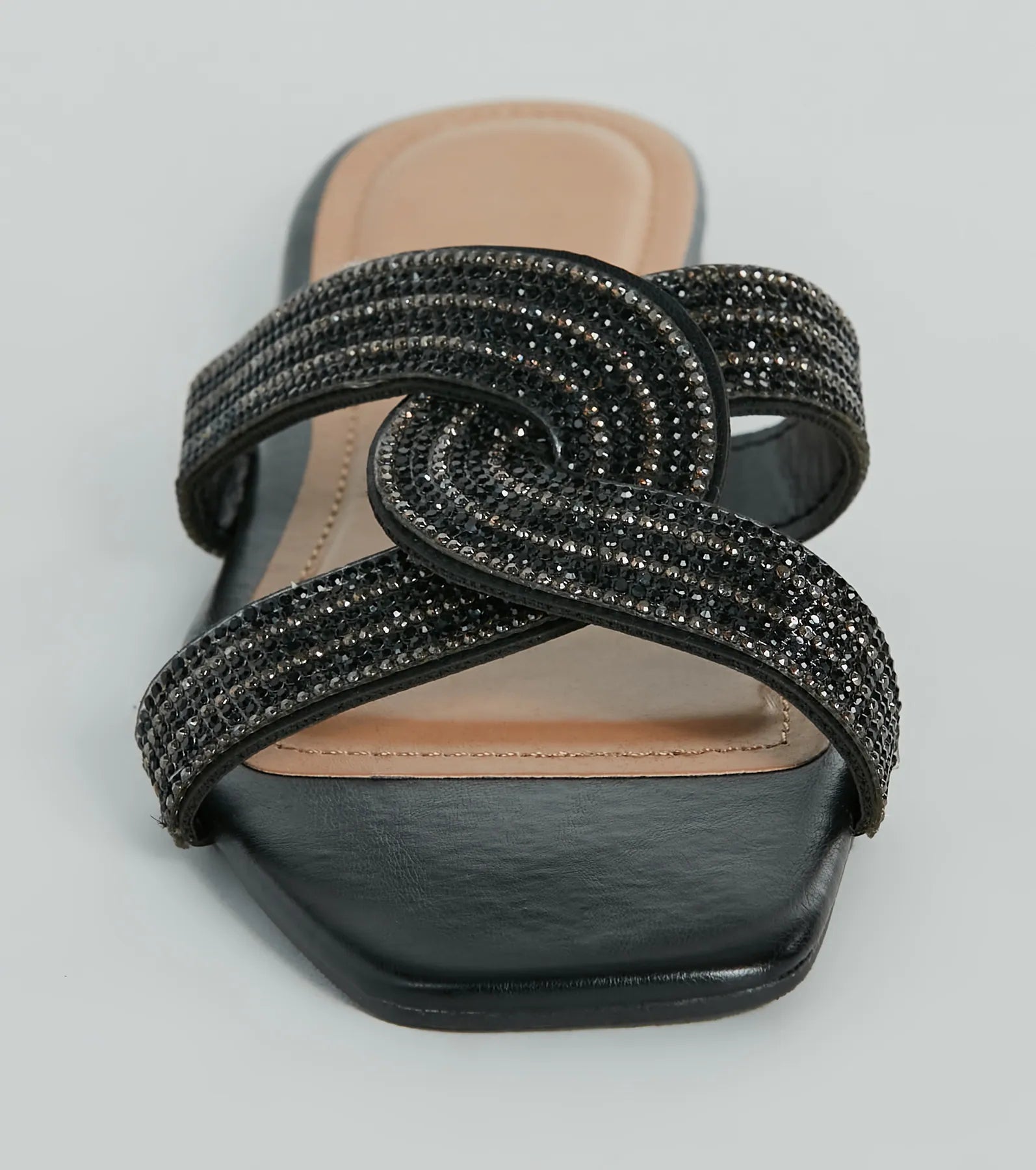 Glam Rhinestone Criss-Cross Strap Faux Leather Sandals - Image 3